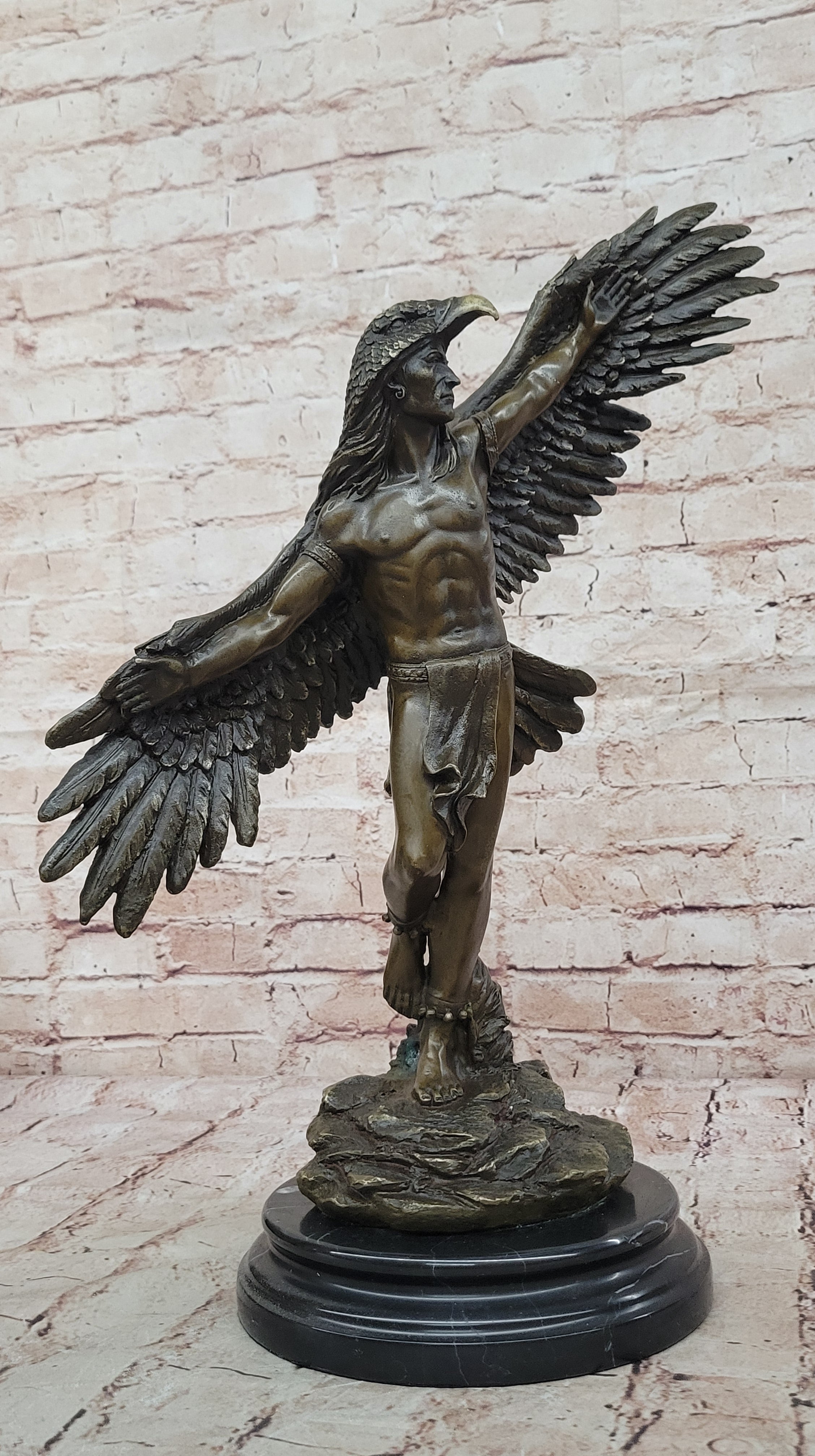 NATIVE AMERICAN INDIAN CHIEF GERONIMO BUST SPEAR BRONZE STATUE SCULPTURE SIGNED