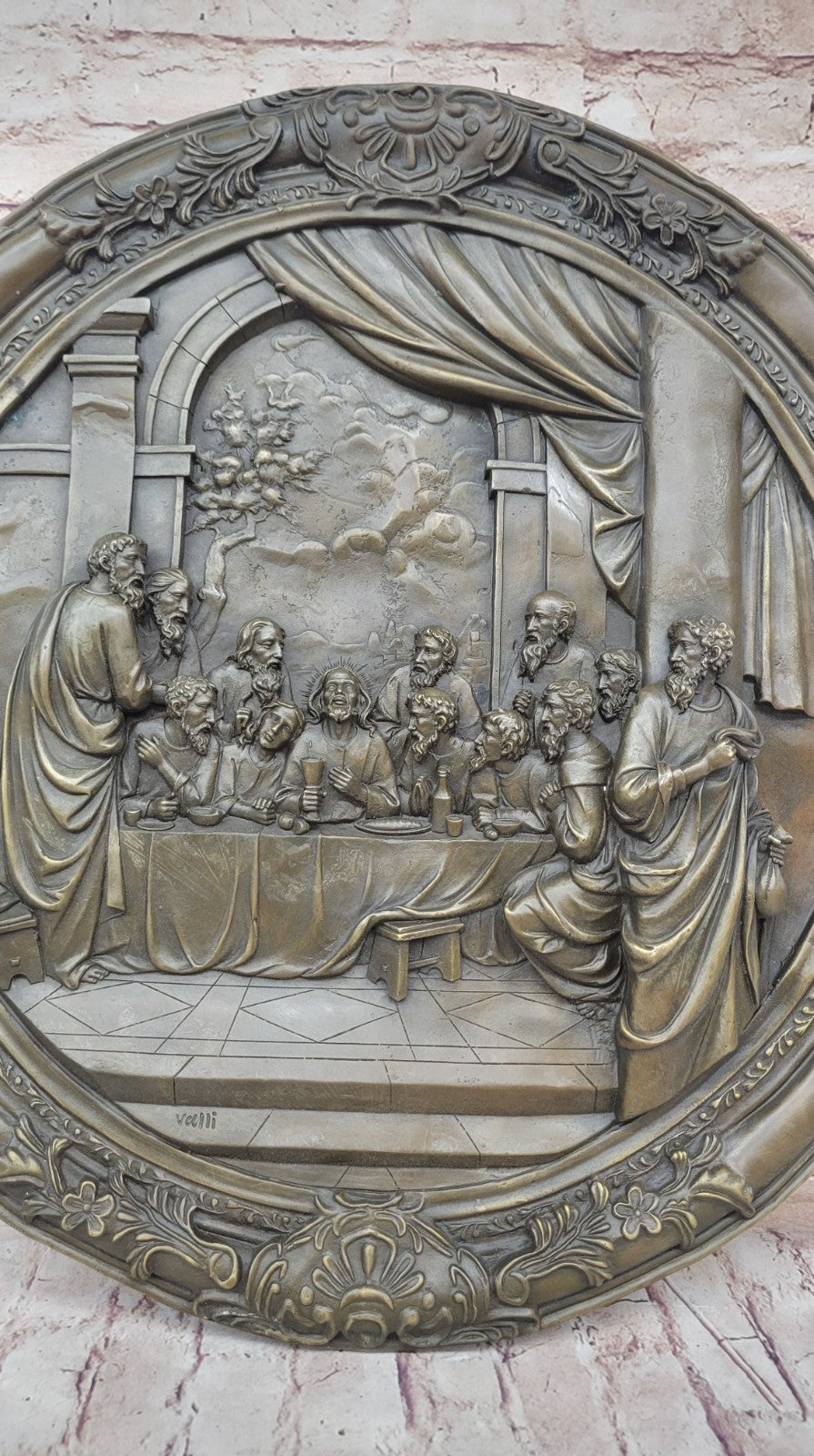 Valli`s Last Supper Real Bronze Bas Relief: Religious Fine Art Sculpture Jesus