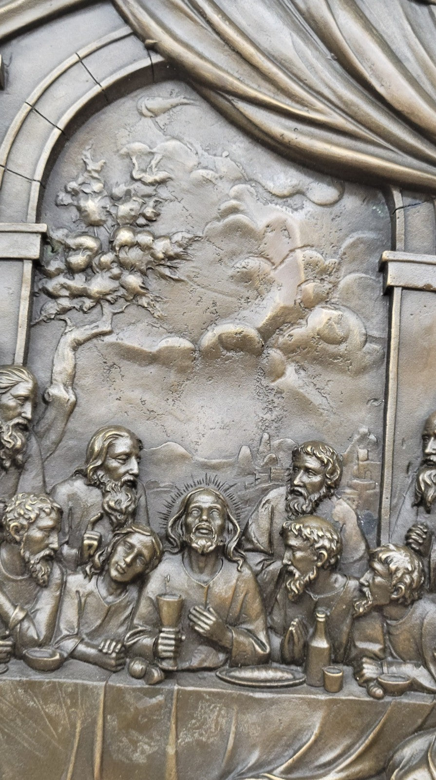 Valli`s Last Supper Real Bronze Bas Relief: Religious Fine Art Sculpture Jesus