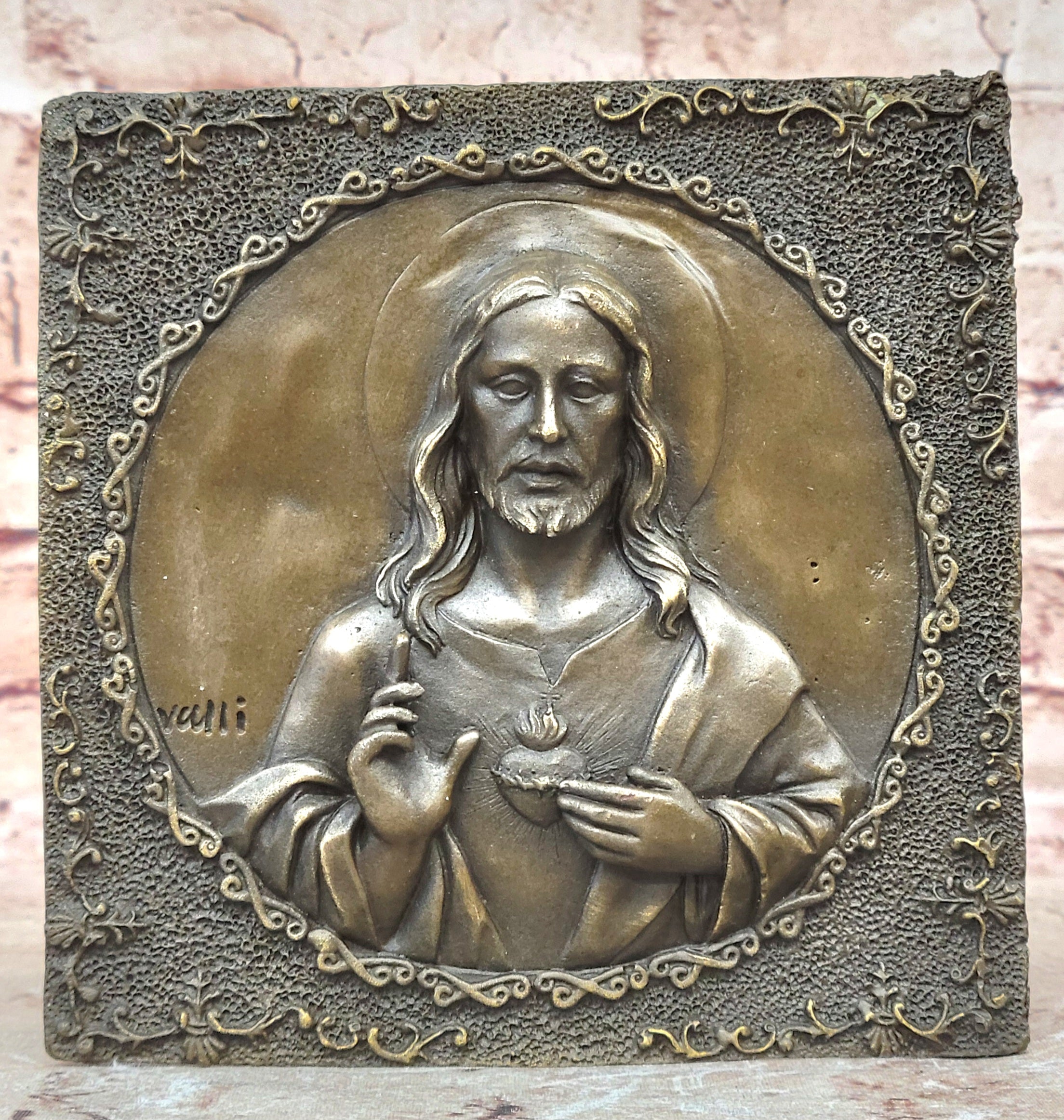 Handcrafted bronze sculpture SALE Mount Wall Angel And Christ Jesus Signed