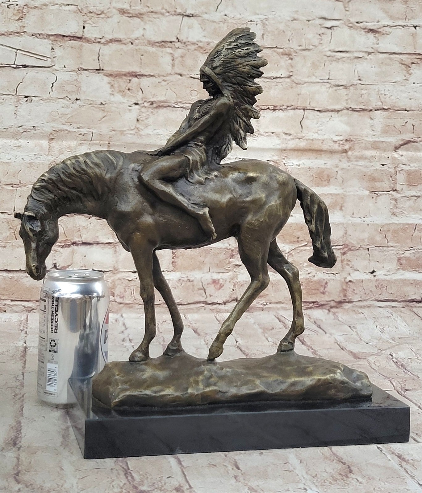 Signed Original Native American Indian Riding Horse Bronze Sculpture Figure Art