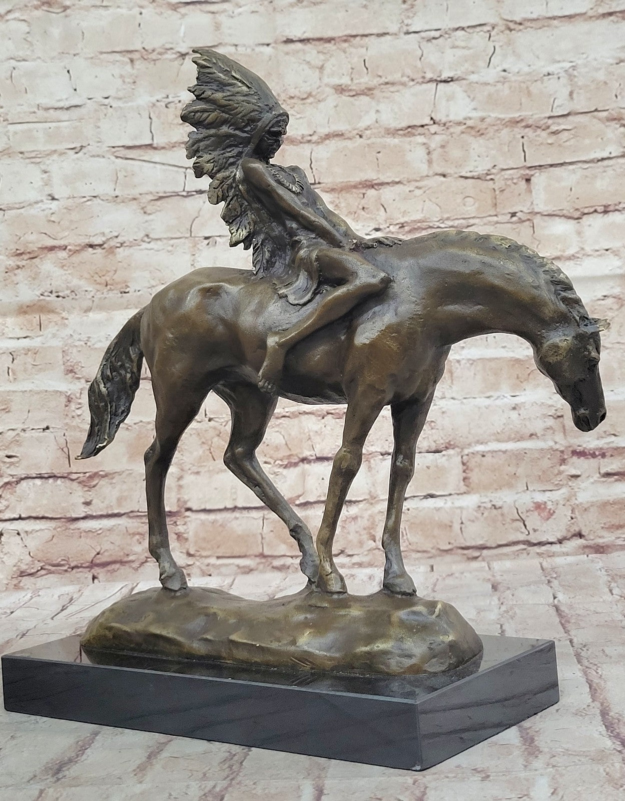 Signed Original Native American Indian Riding Horse Bronze Sculpture Figure Art