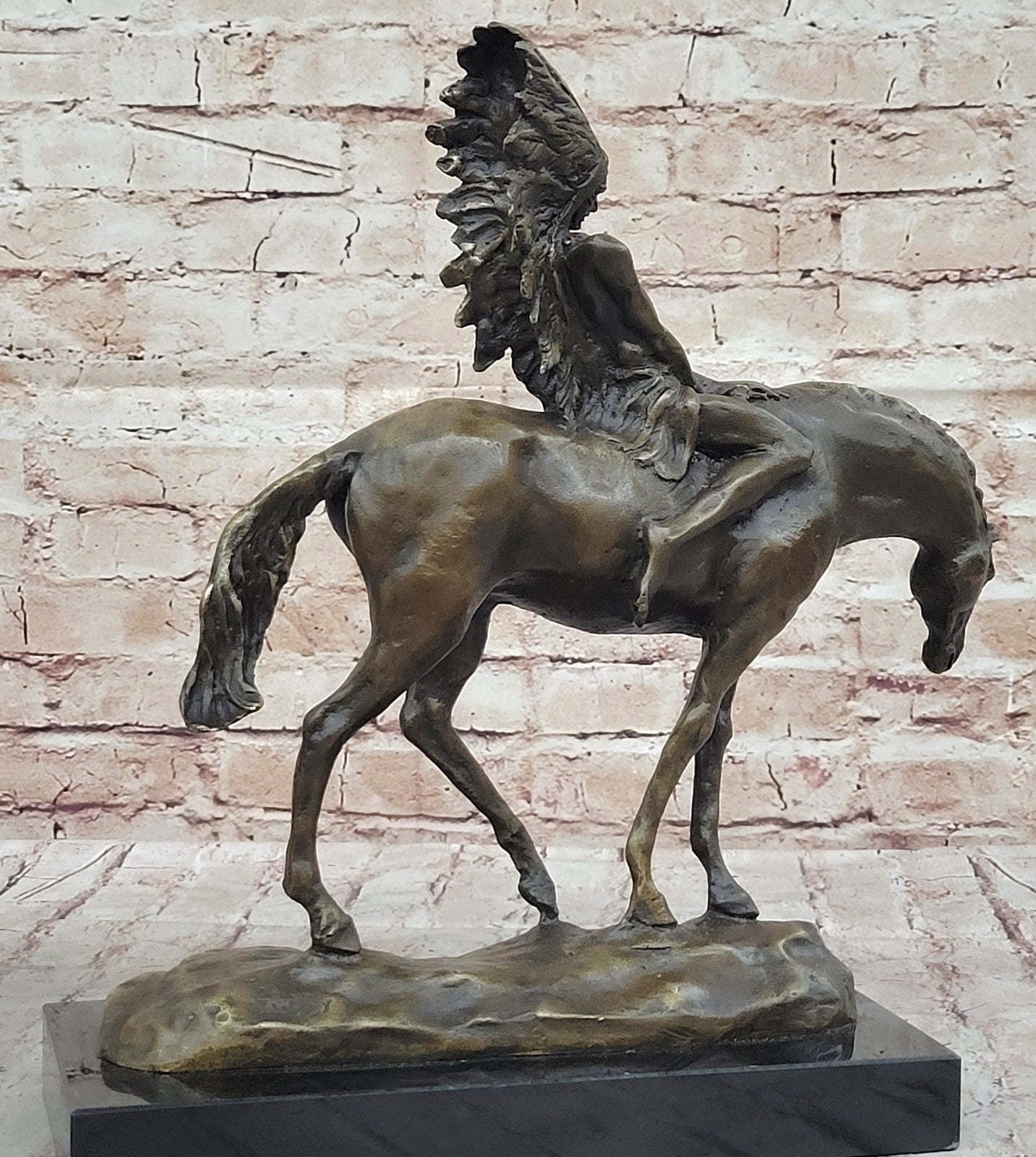 Signed Original Native American Indian Riding Horse Bronze Sculpture Figure Art