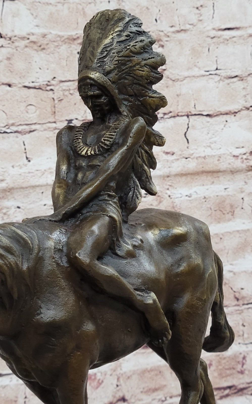 Signed Original Native American Indian Riding Horse Bronze Sculpture Figure Art