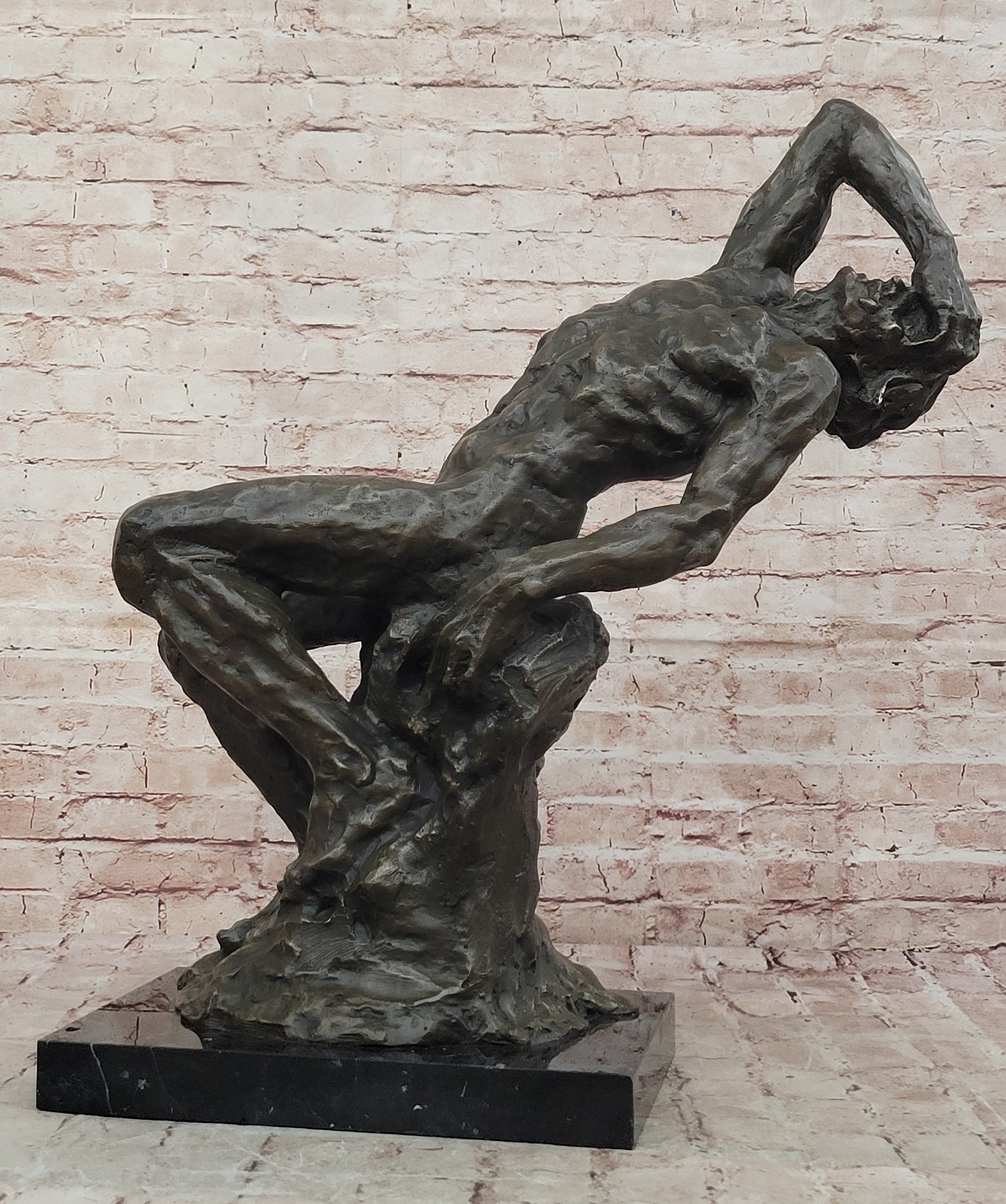 Rodin Inspired Suffering Man Bronze Sculpture Huge Abstract Modern Artwork