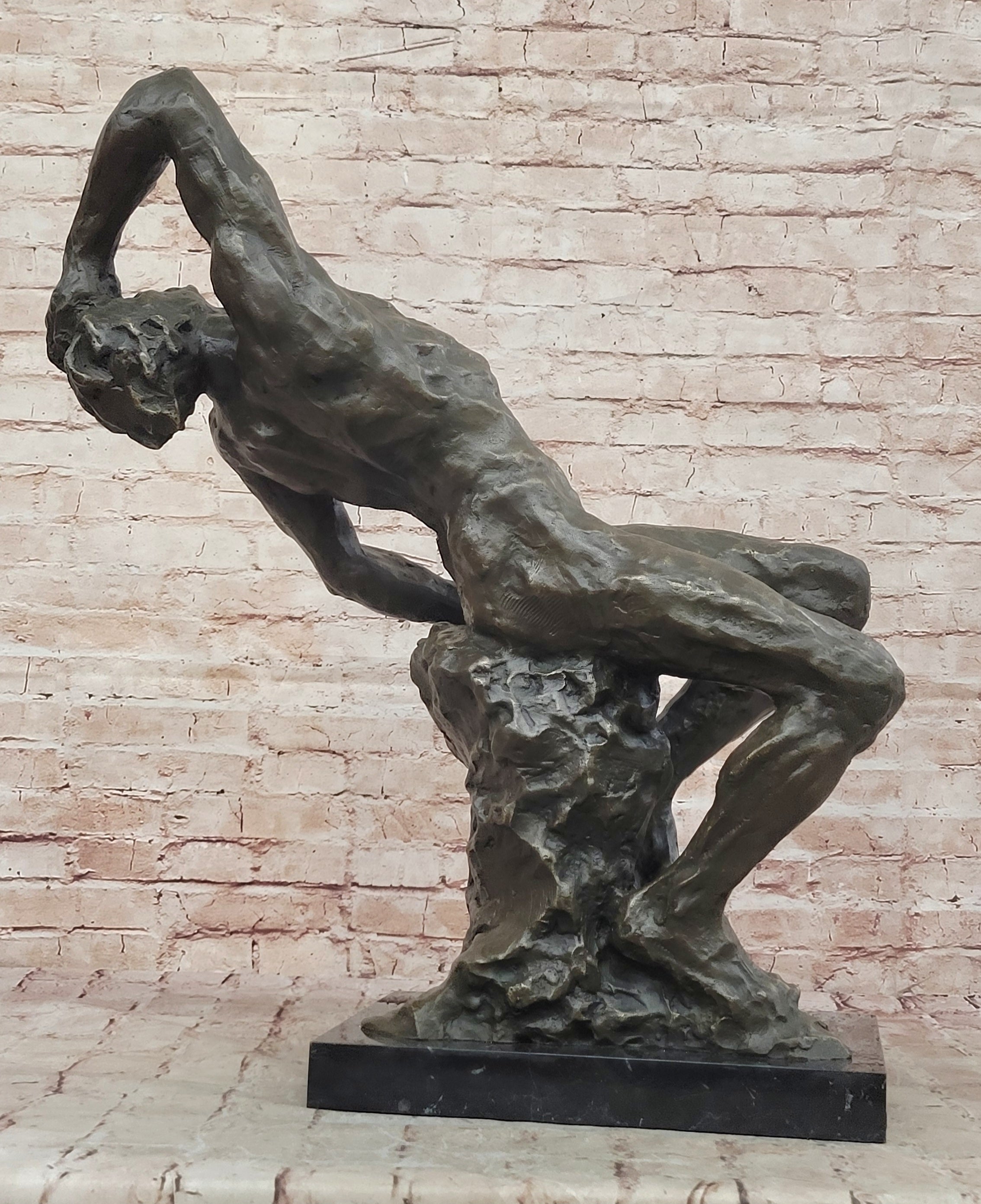 Rodin Inspired Suffering Man Bronze Sculpture Huge Abstract Modern Artwork