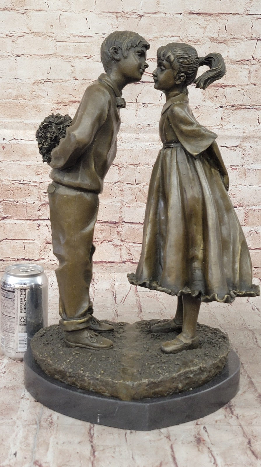 American Bronze Decor of two Child Kissing Hot Cast Original Lost Wax Method