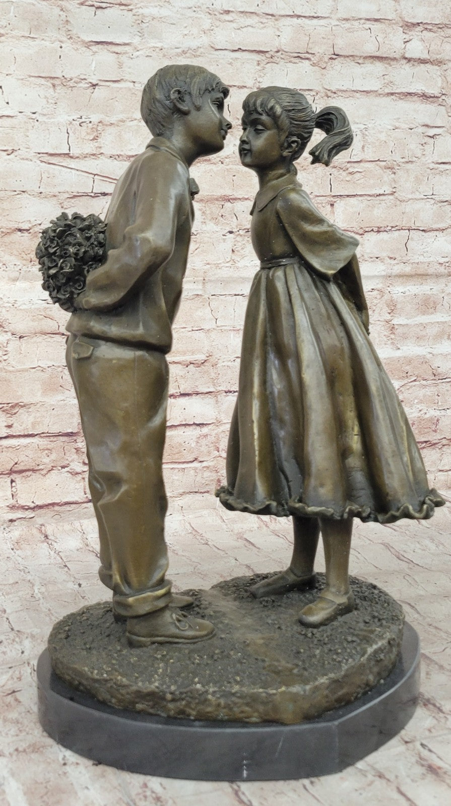 American Bronze Decor of two Child Kissing Hot Cast Original Lost Wax Method