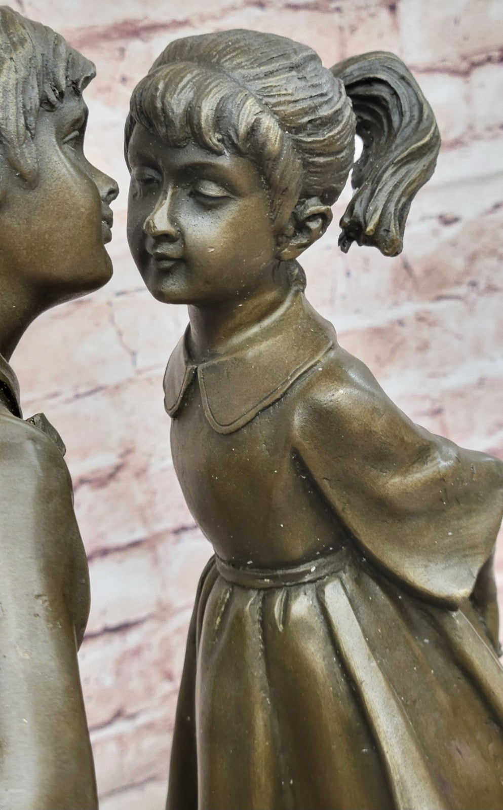 American Bronze Decor of two Child Kissing Hot Cast Original Lost Wax Method