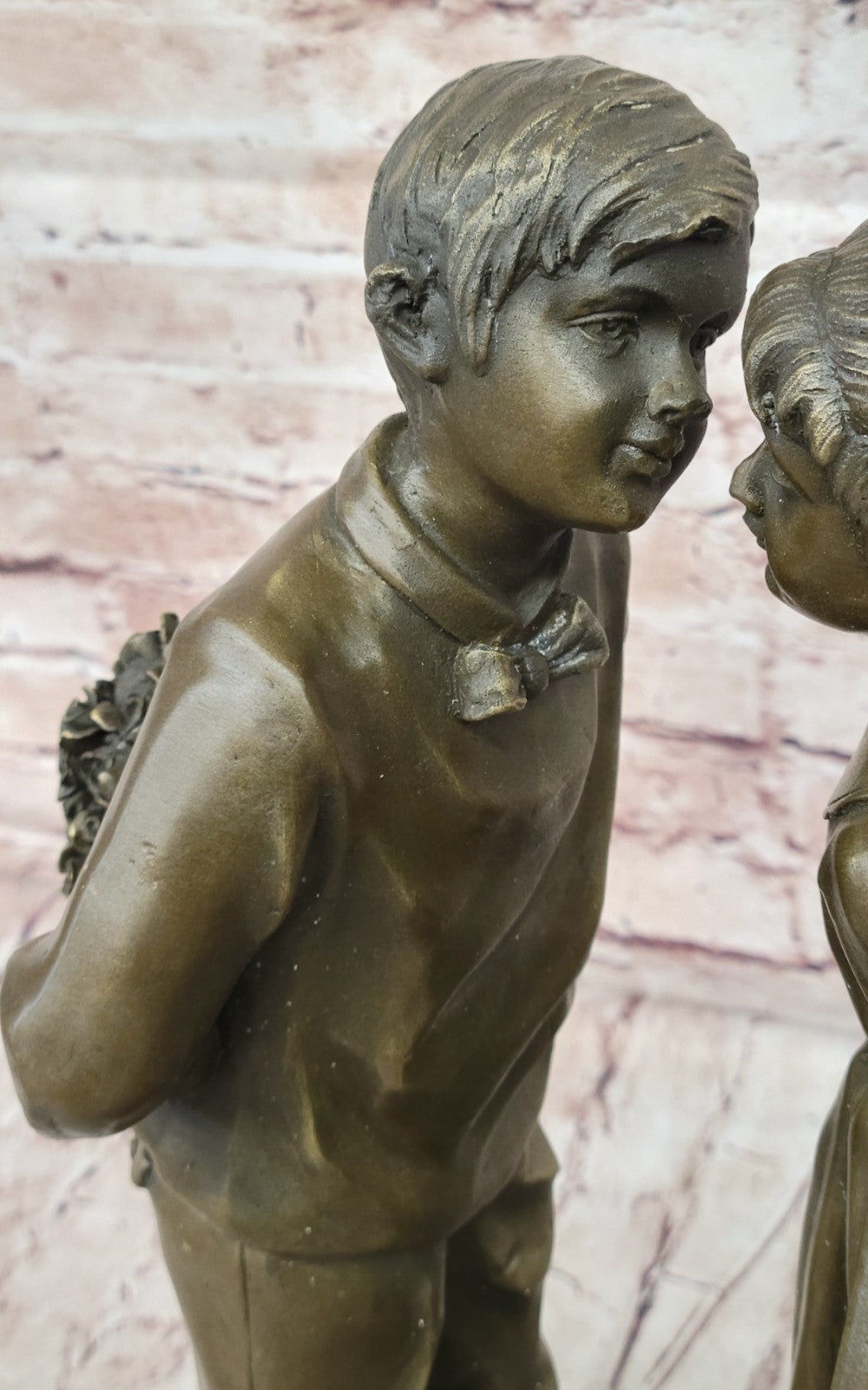 American Bronze Decor of two Child Kissing Hot Cast Original Lost Wax Method