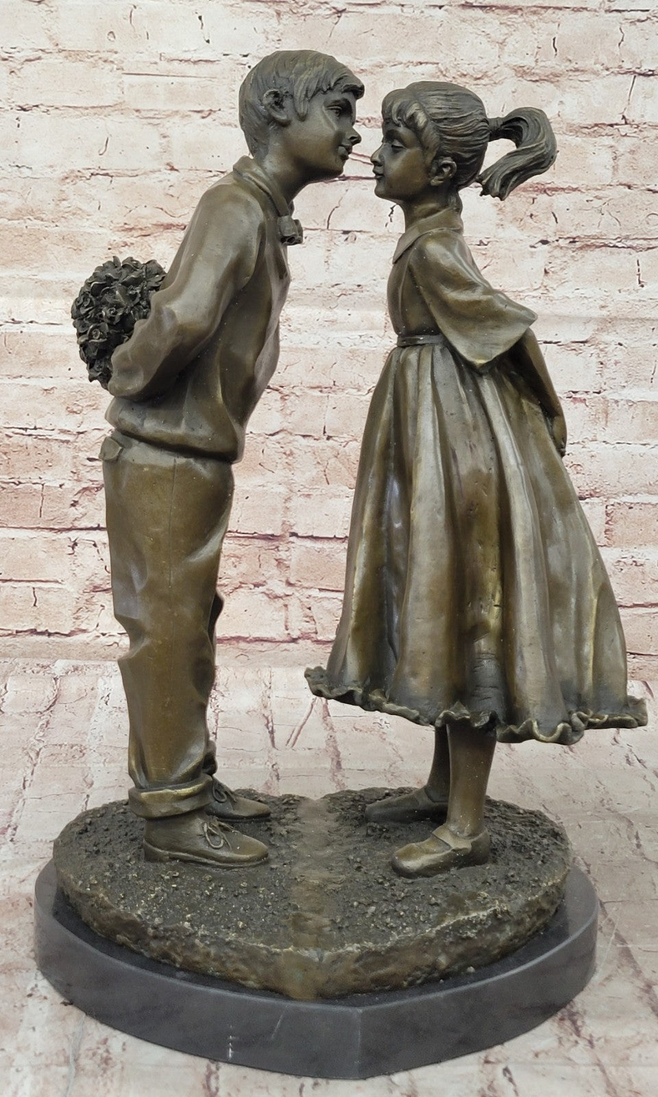 American Bronze Decor of two Child Kissing Hot Cast Original Lost Wax Method