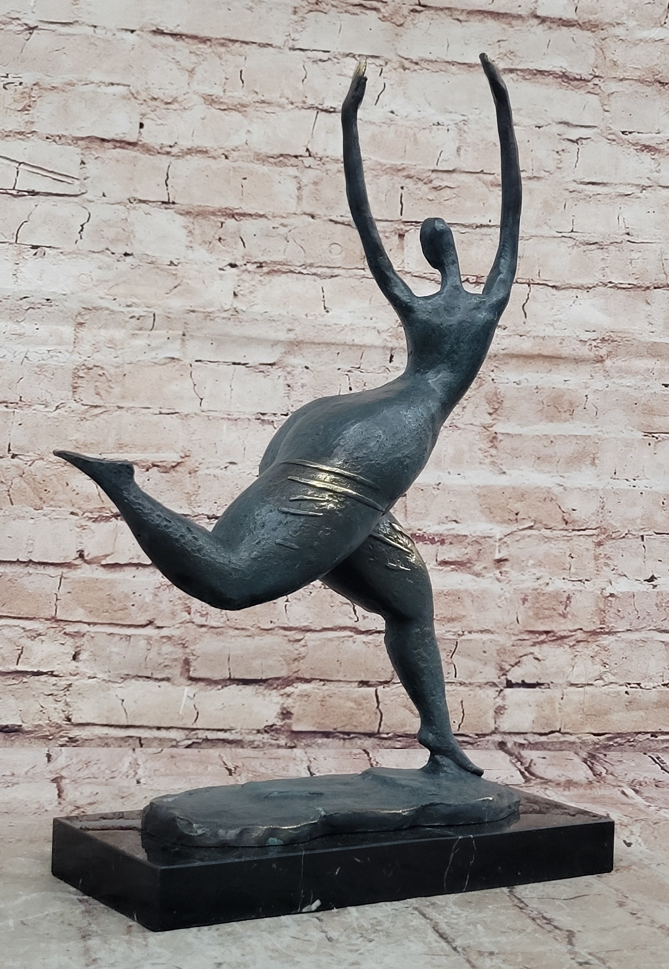 Buy Green Patina Abstract Modern Bronze Sculpture – Elegant Chubby Woman Figurine by Milo on Sale