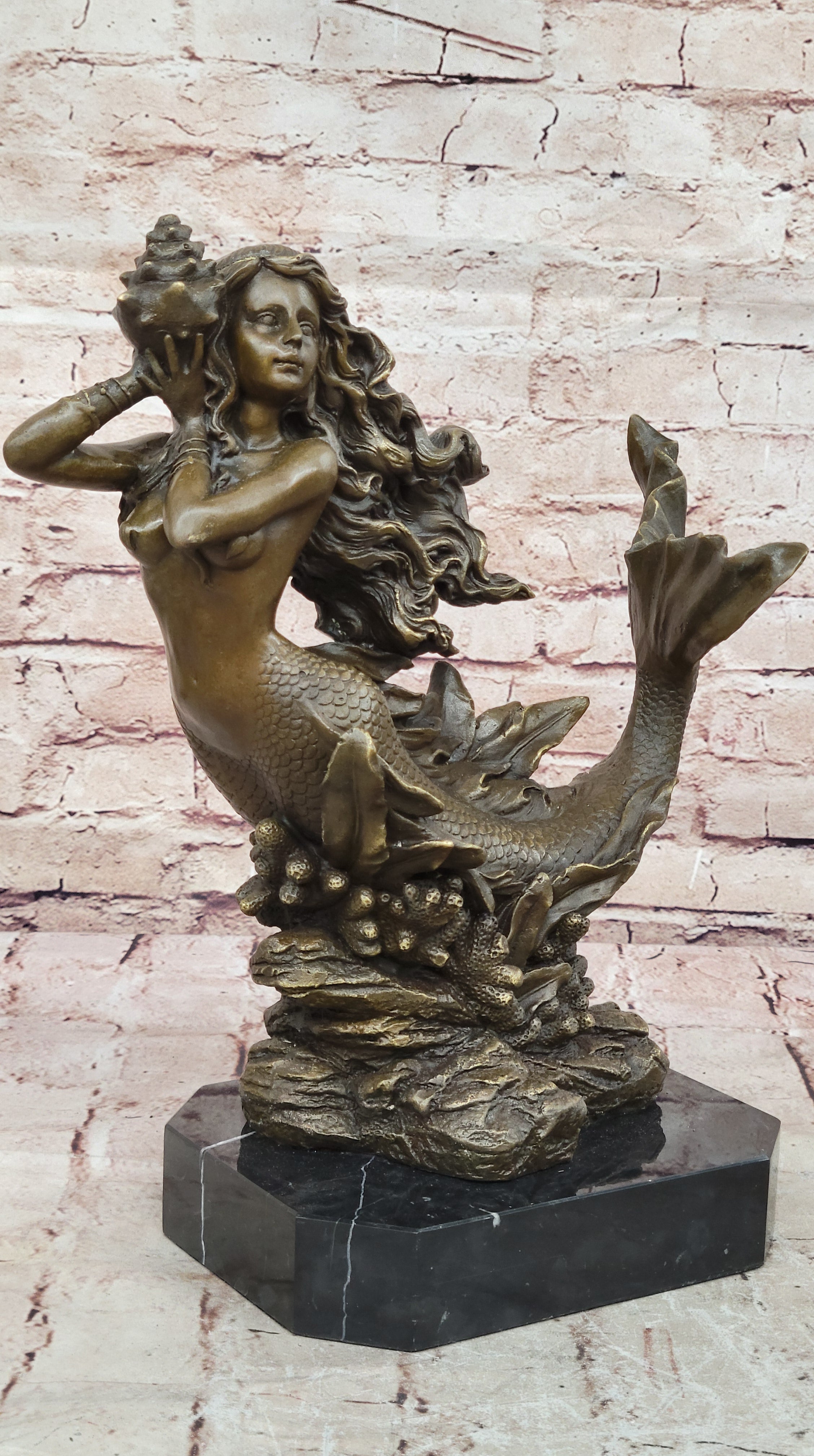 Female Mermaid Bronze Sculpture Statue Collectible Mythical Fantasy Figurine