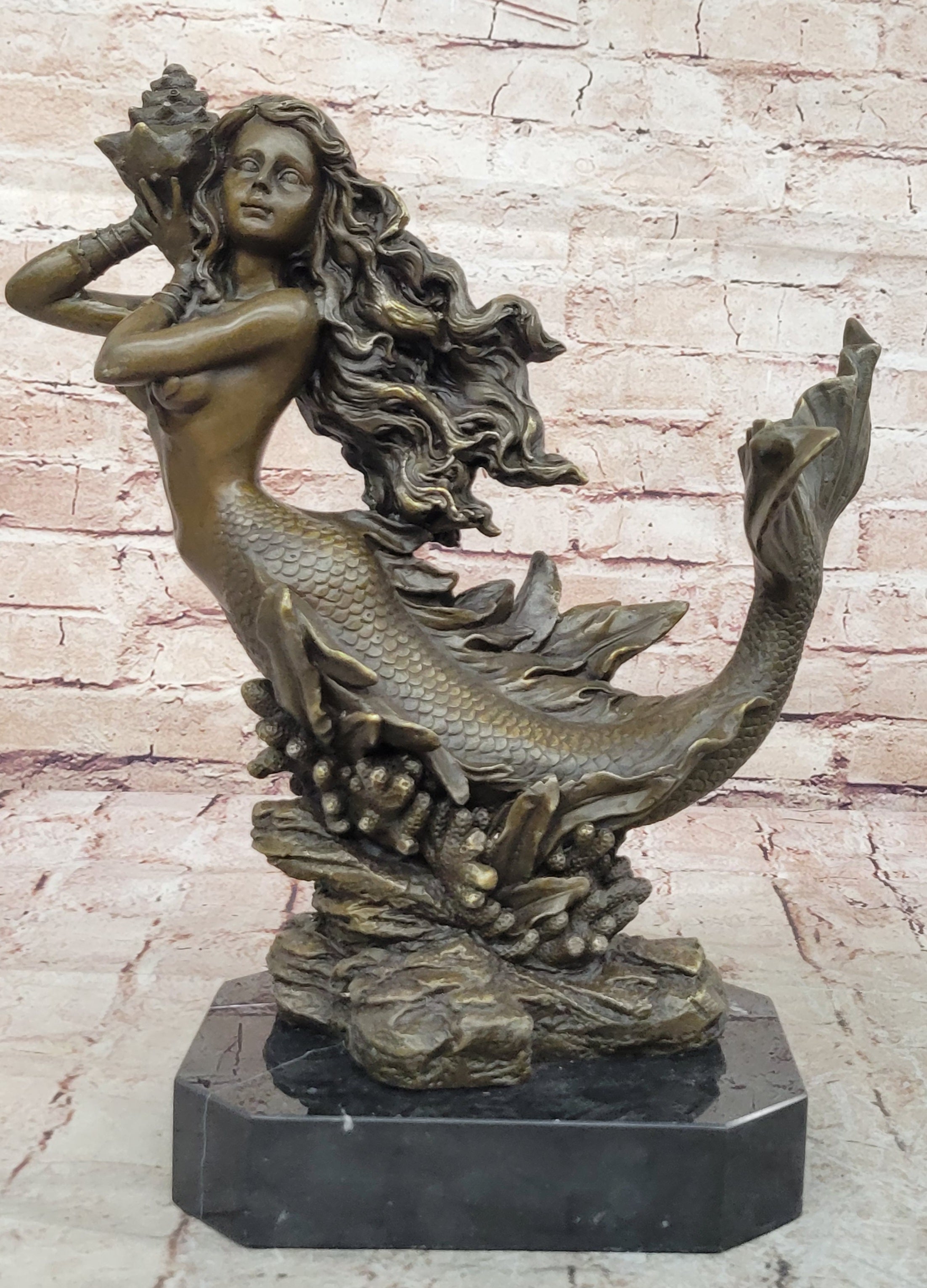 Female Mermaid Bronze Sculpture Statue Collectible Mythical Fantasy Figurine