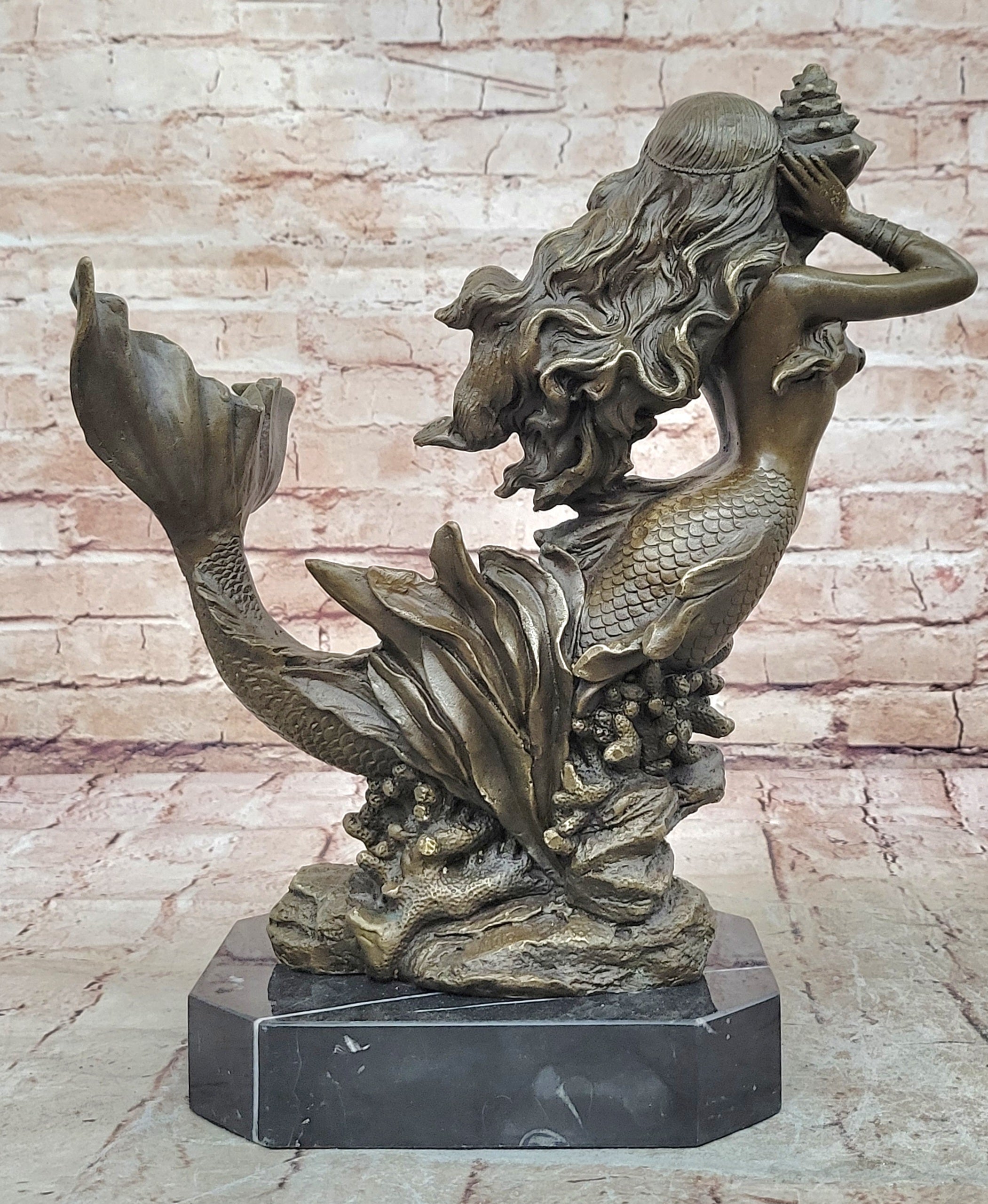 Female Mermaid Bronze Sculpture Statue Collectible Mythical Fantasy Figurine