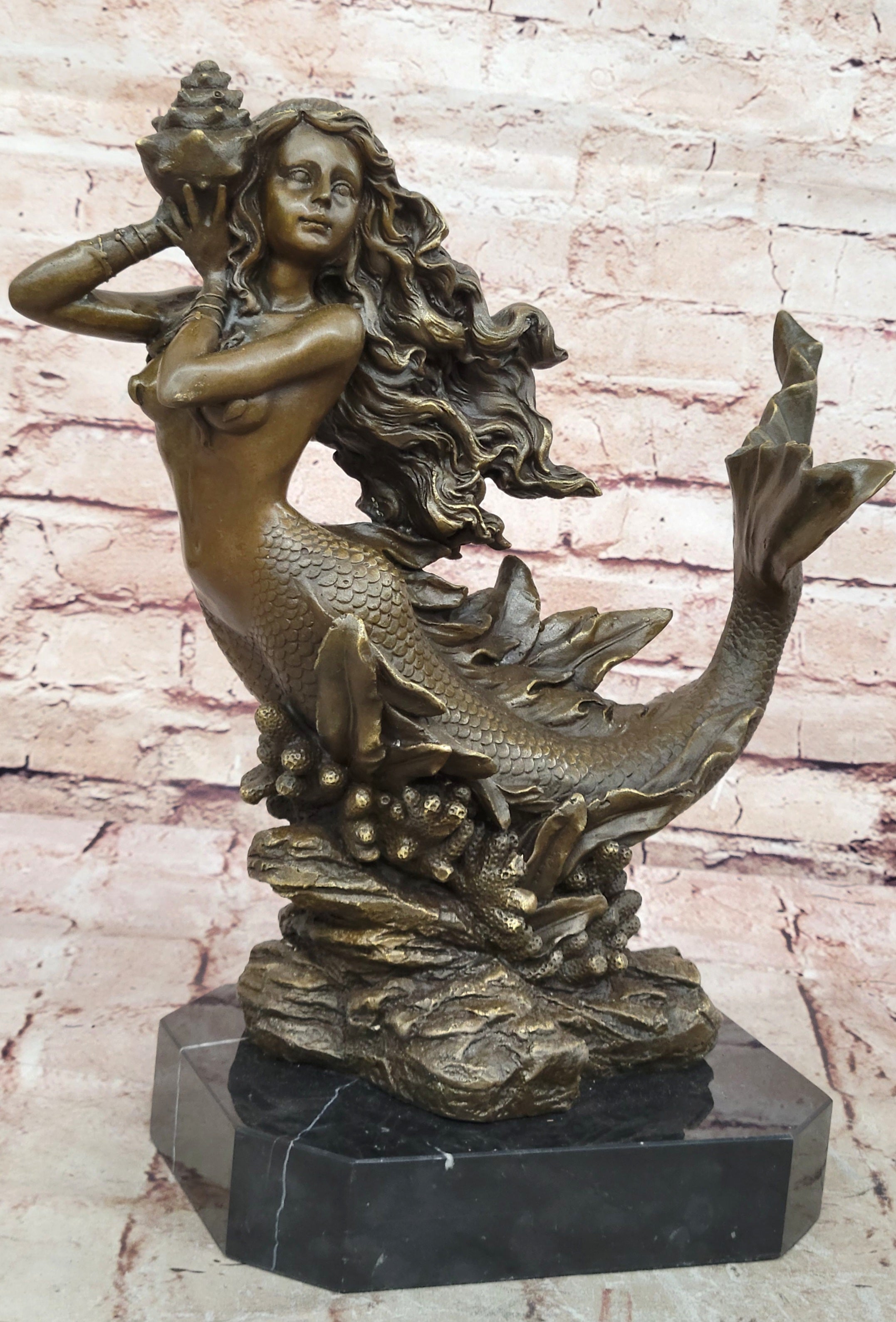 Female Mermaid Bronze Sculpture Statue Collectible Mythical Fantasy Figurine