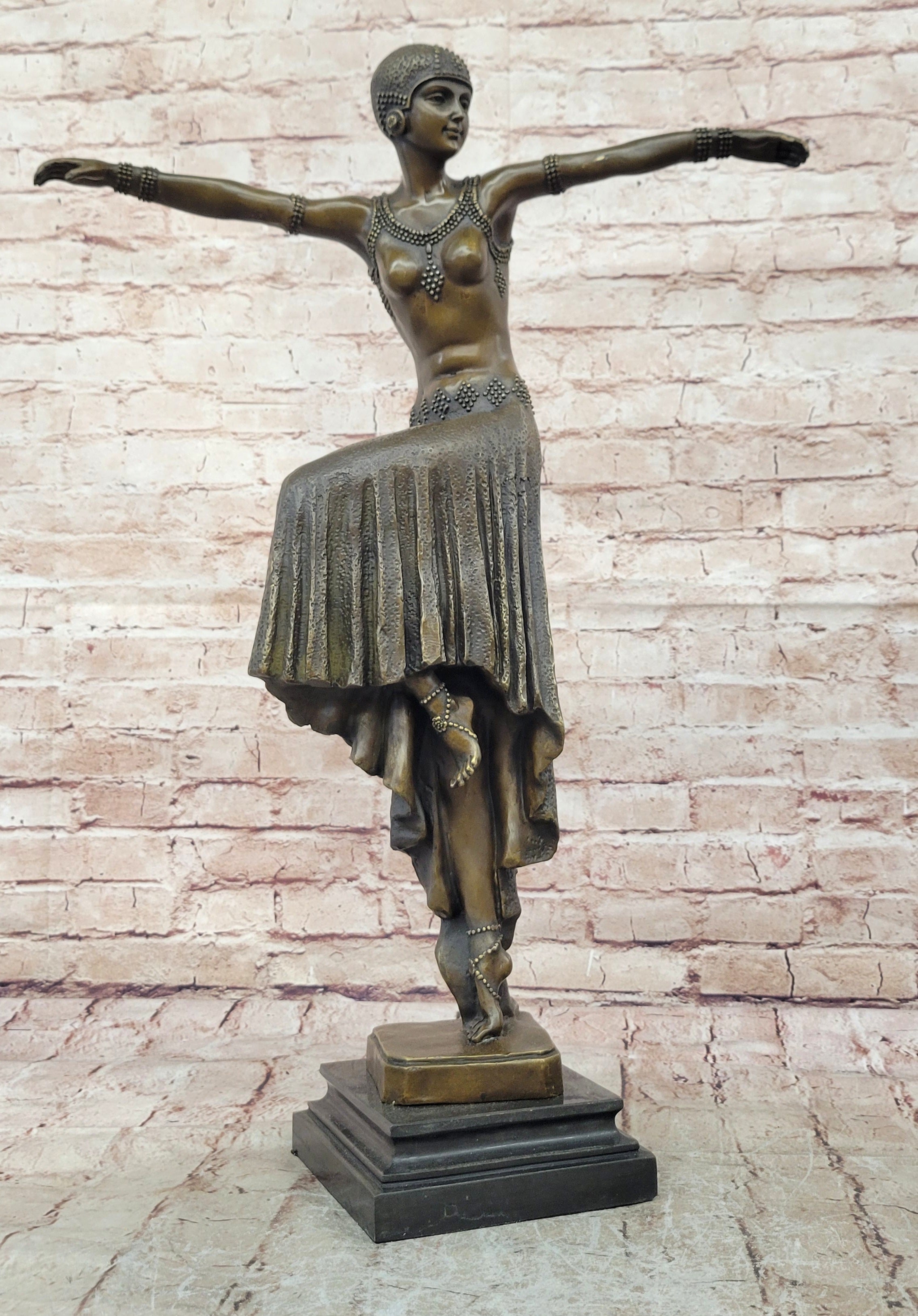 Art Deco/Nouveau Dancer Bronze Statue Chiparus Female Figurine Marble Base