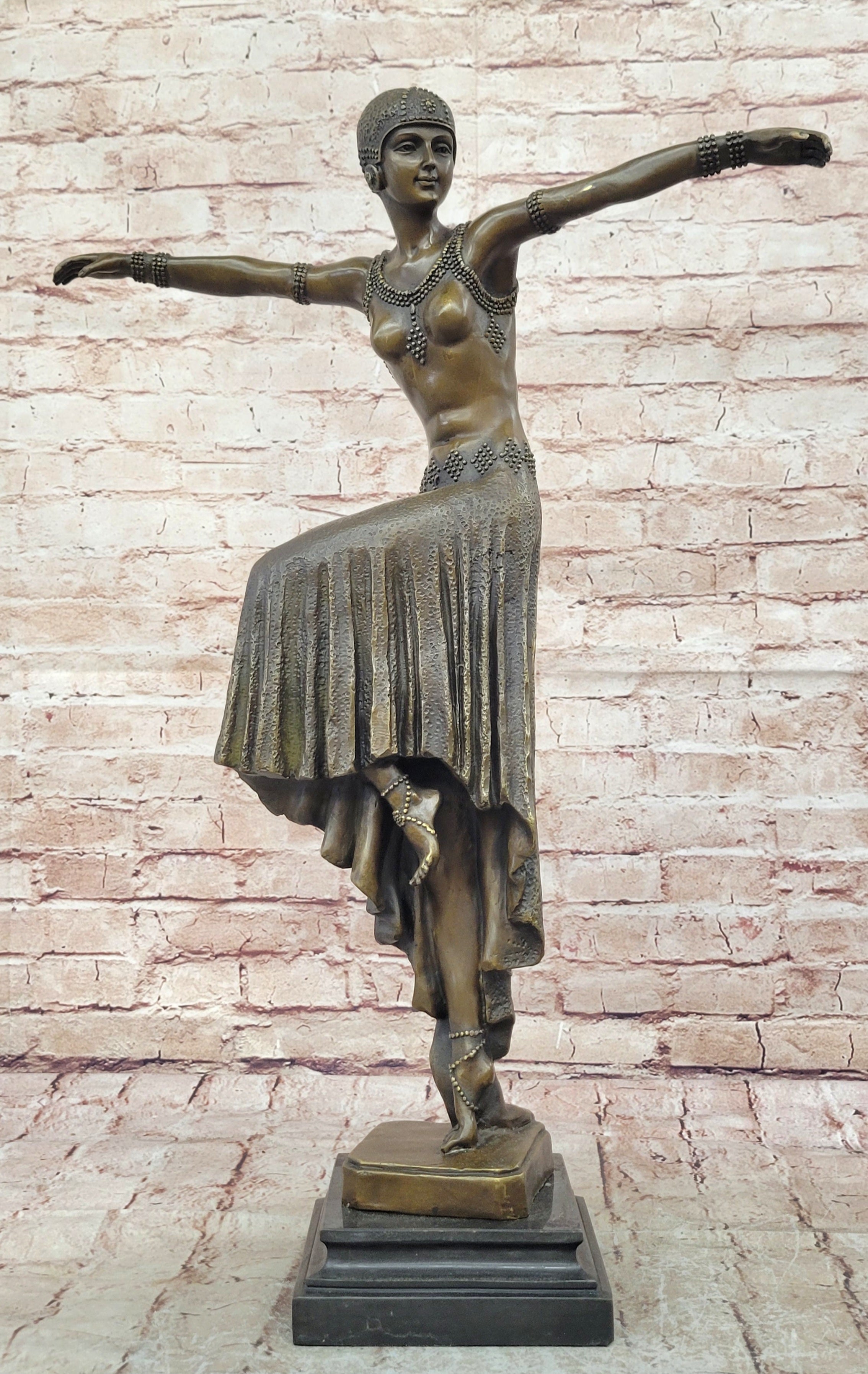 Art Deco/Nouveau Dancer Bronze Statue Chiparus Female Figurine Marble Base