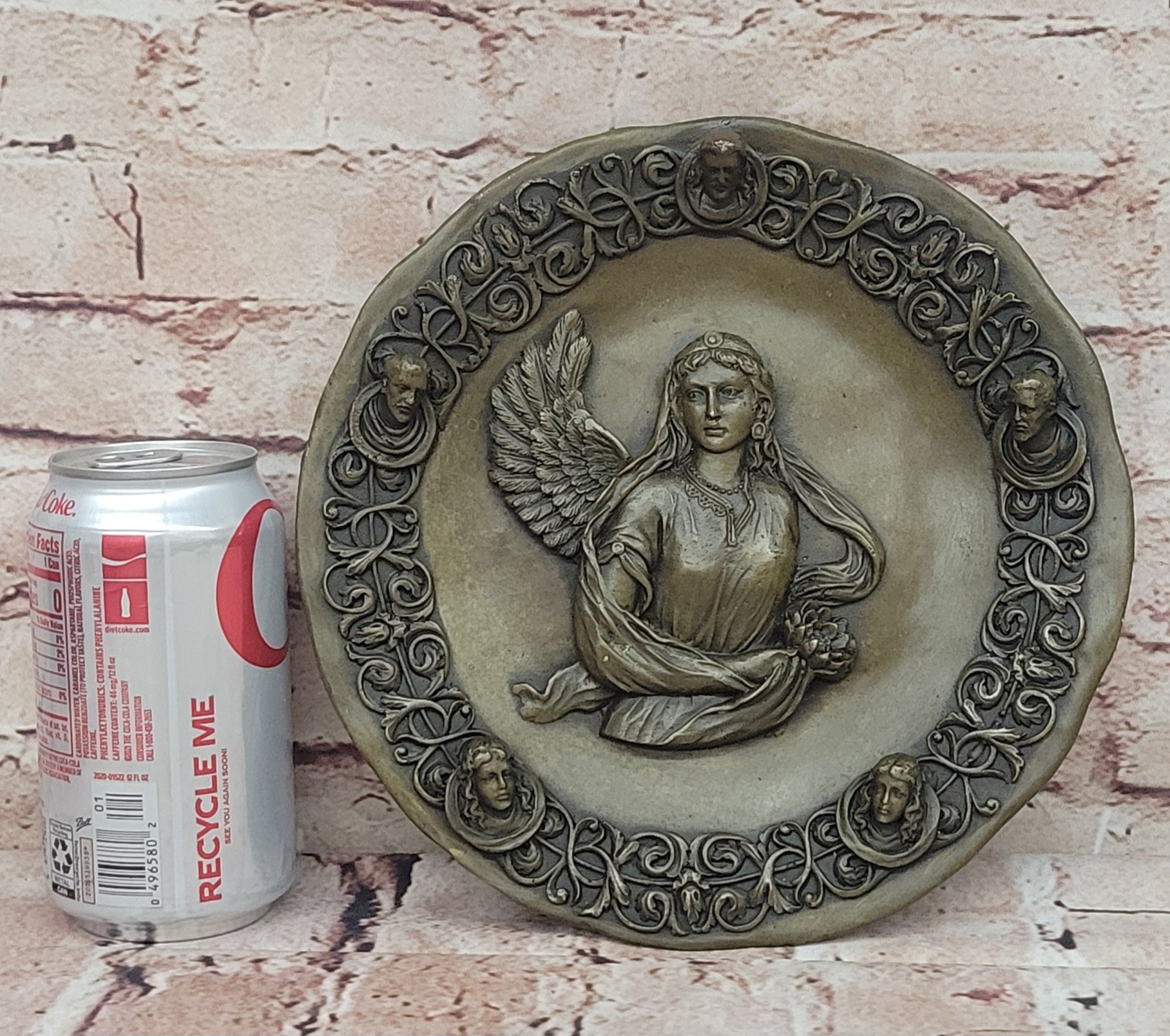 Bronze Sculpture Guardian Angel Bas Relief Protector Religious Belief Statue Dec