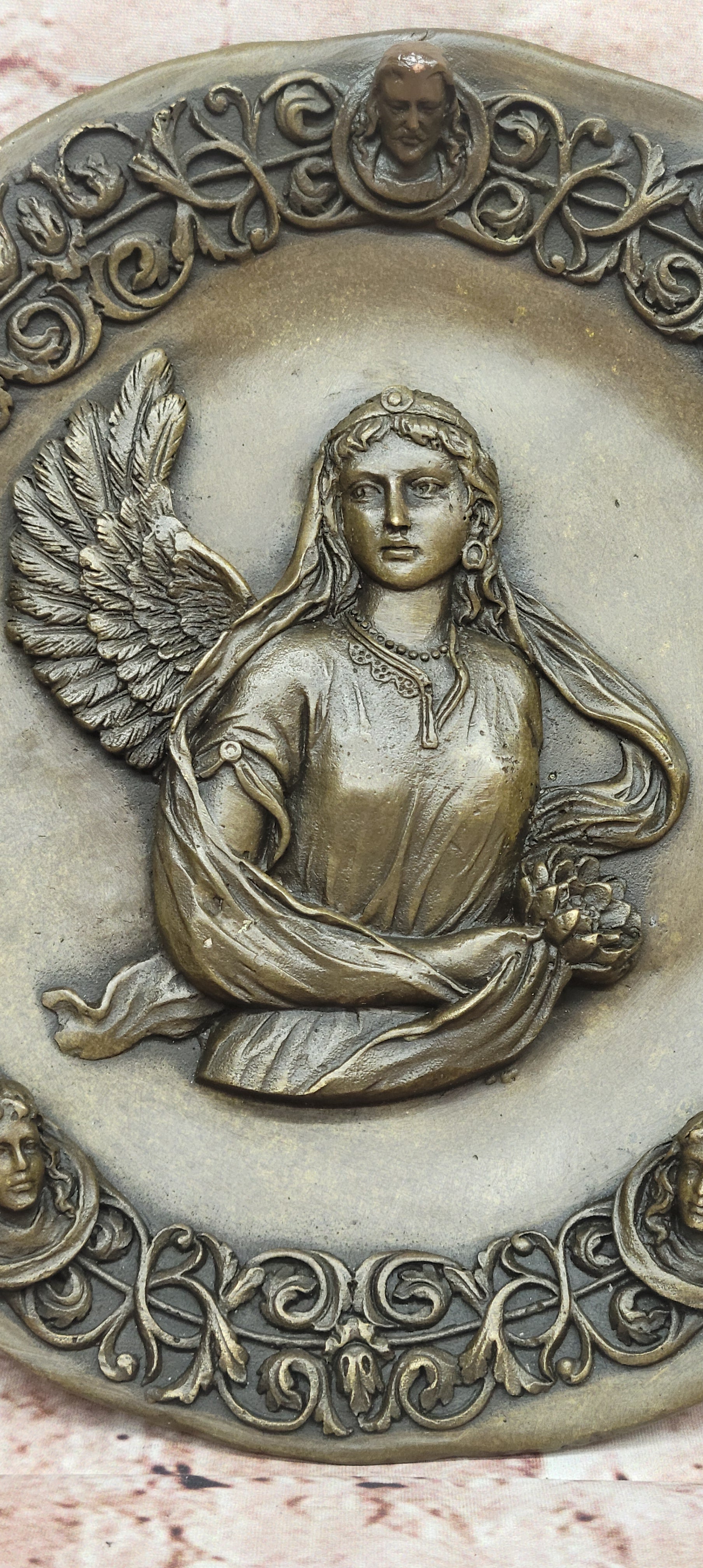 Bronze Sculpture Guardian Angel Bas Relief Protector Religious Belief Statue Dec