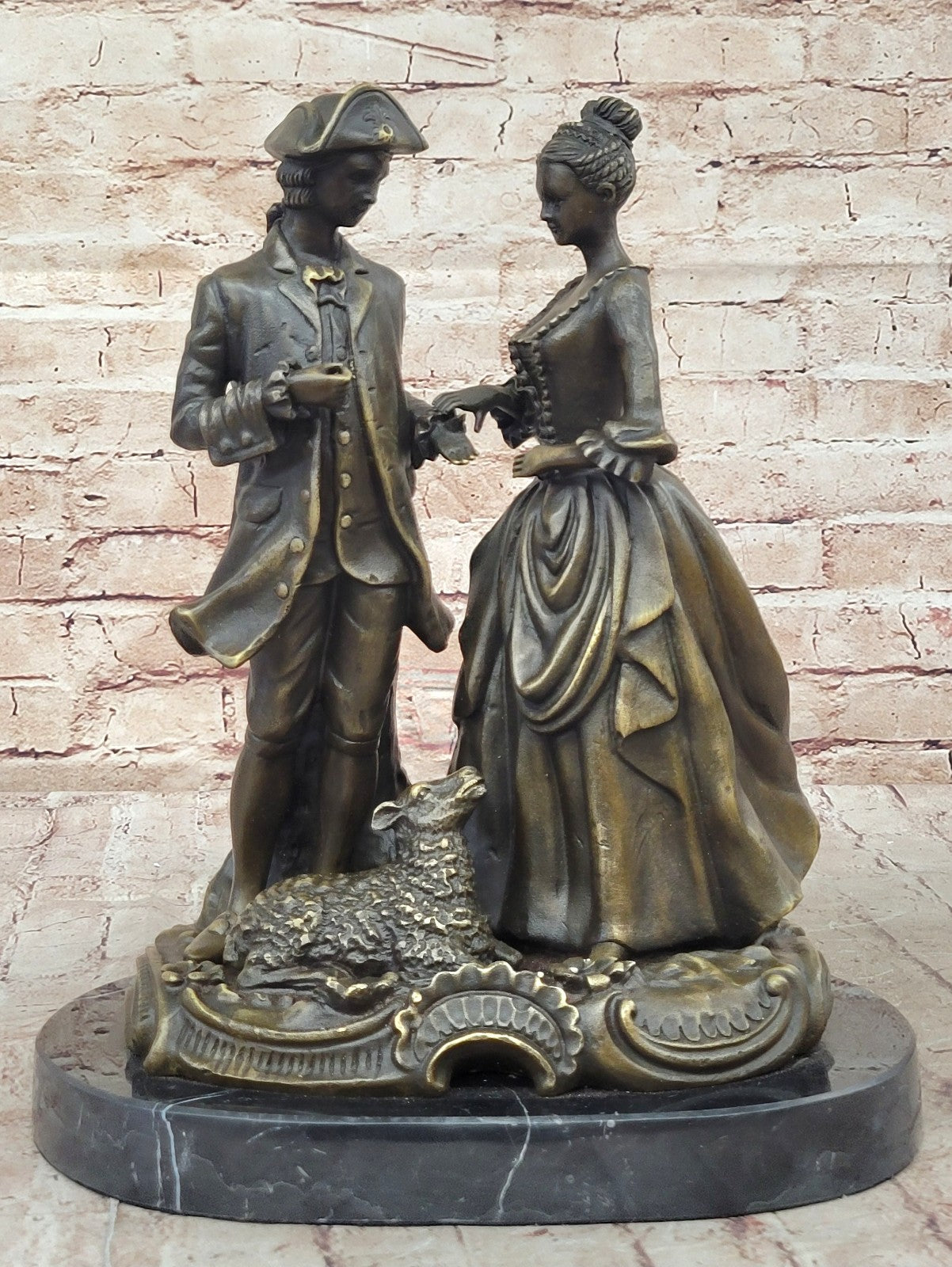 Courting Couple - Large 100% Bronze By French Artist Milo Figurines Colonial Art