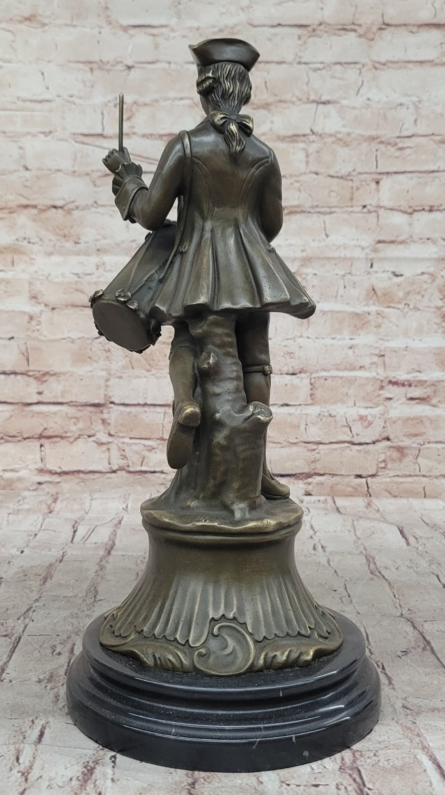 EUROPEAN BRONZE Gorgeous American Civil War Drummer Bronze Sculpture Marble Base Statue