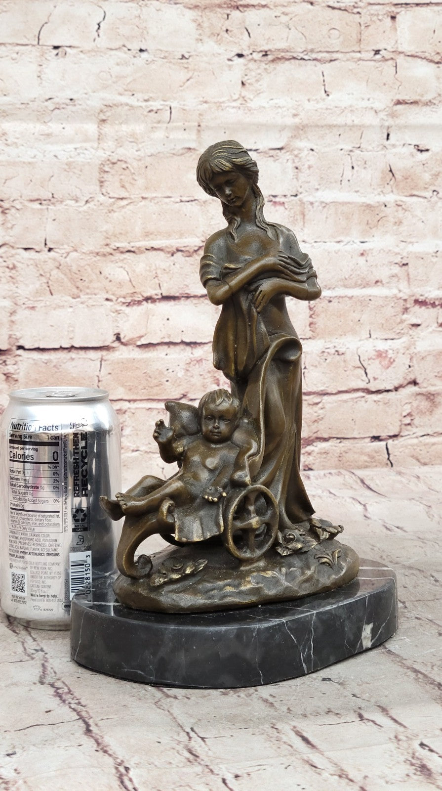 Handcrafted by Lost Wax Method Well Detailed Mother and Nude Baby Bronze Statue