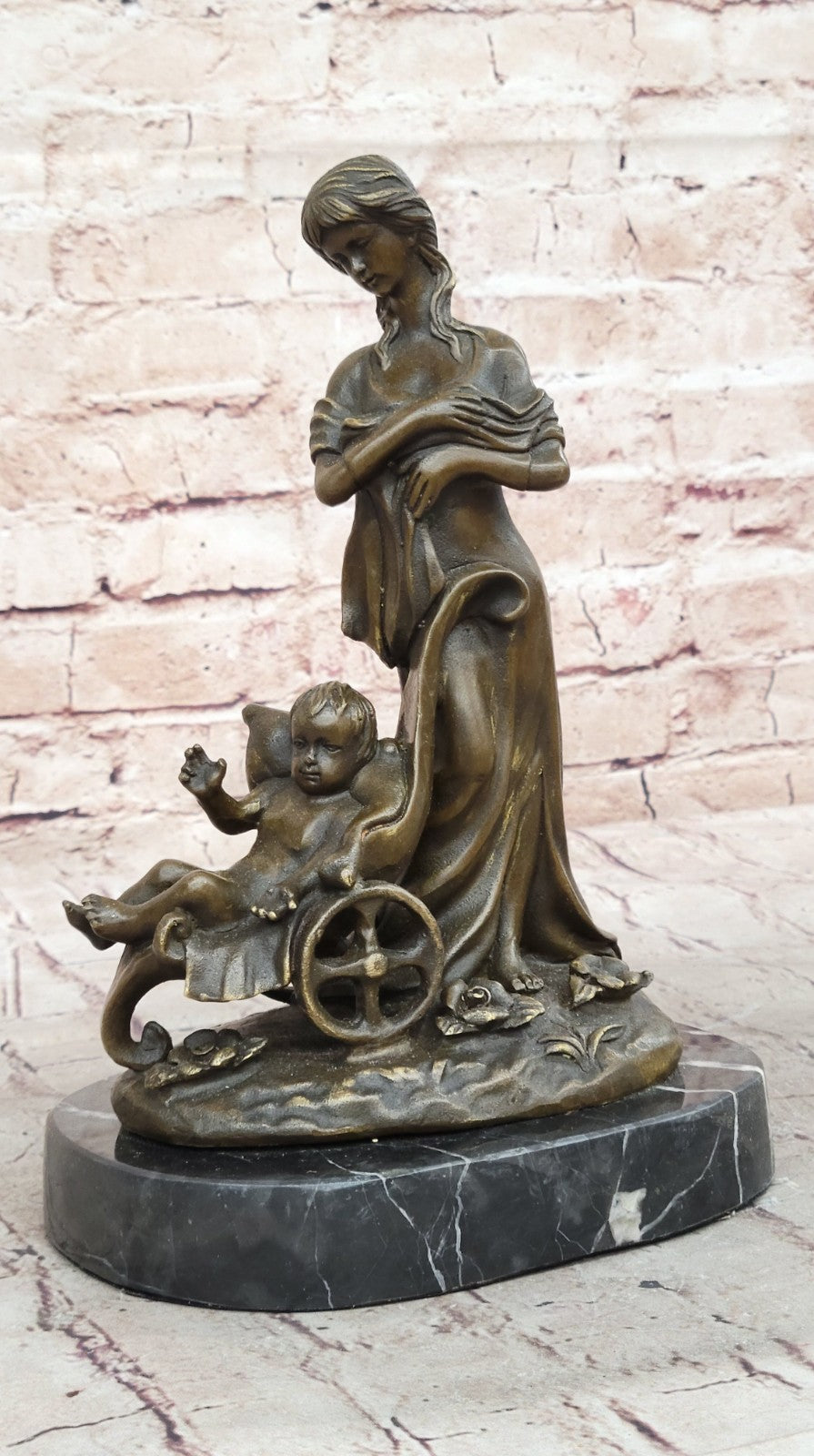 Handcrafted by Lost Wax Method Well Detailed Mother and Nude Baby Bronze Statue
