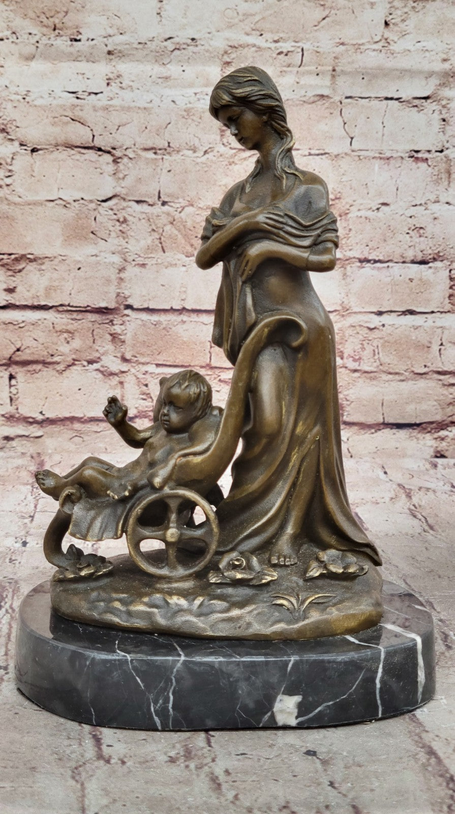 Handcrafted by Lost Wax Method Well Detailed Mother and Nude Baby Bronze Statue