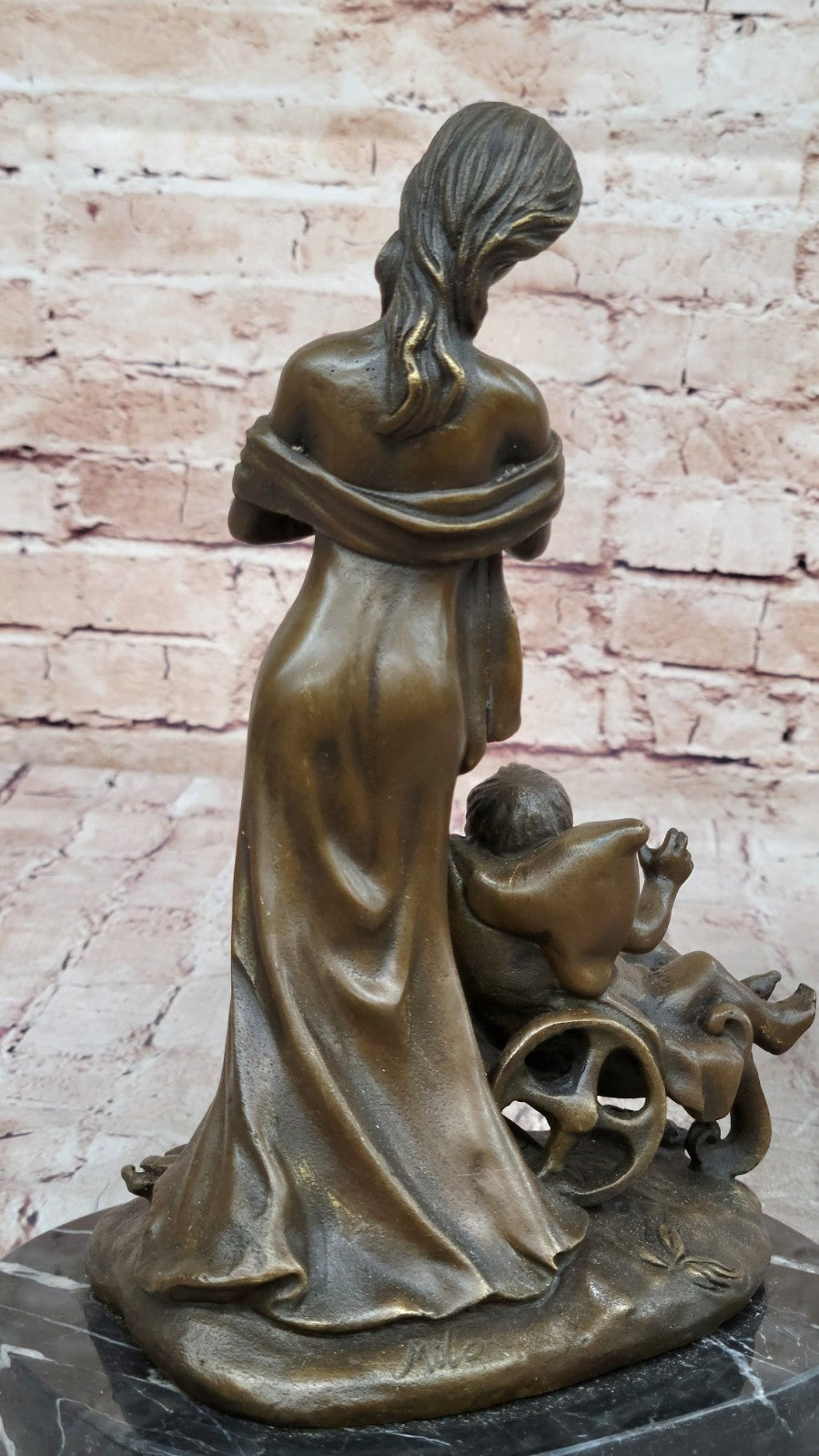 Handcrafted by Lost Wax Method Well Detailed Mother and Nude Baby Bronze Statue