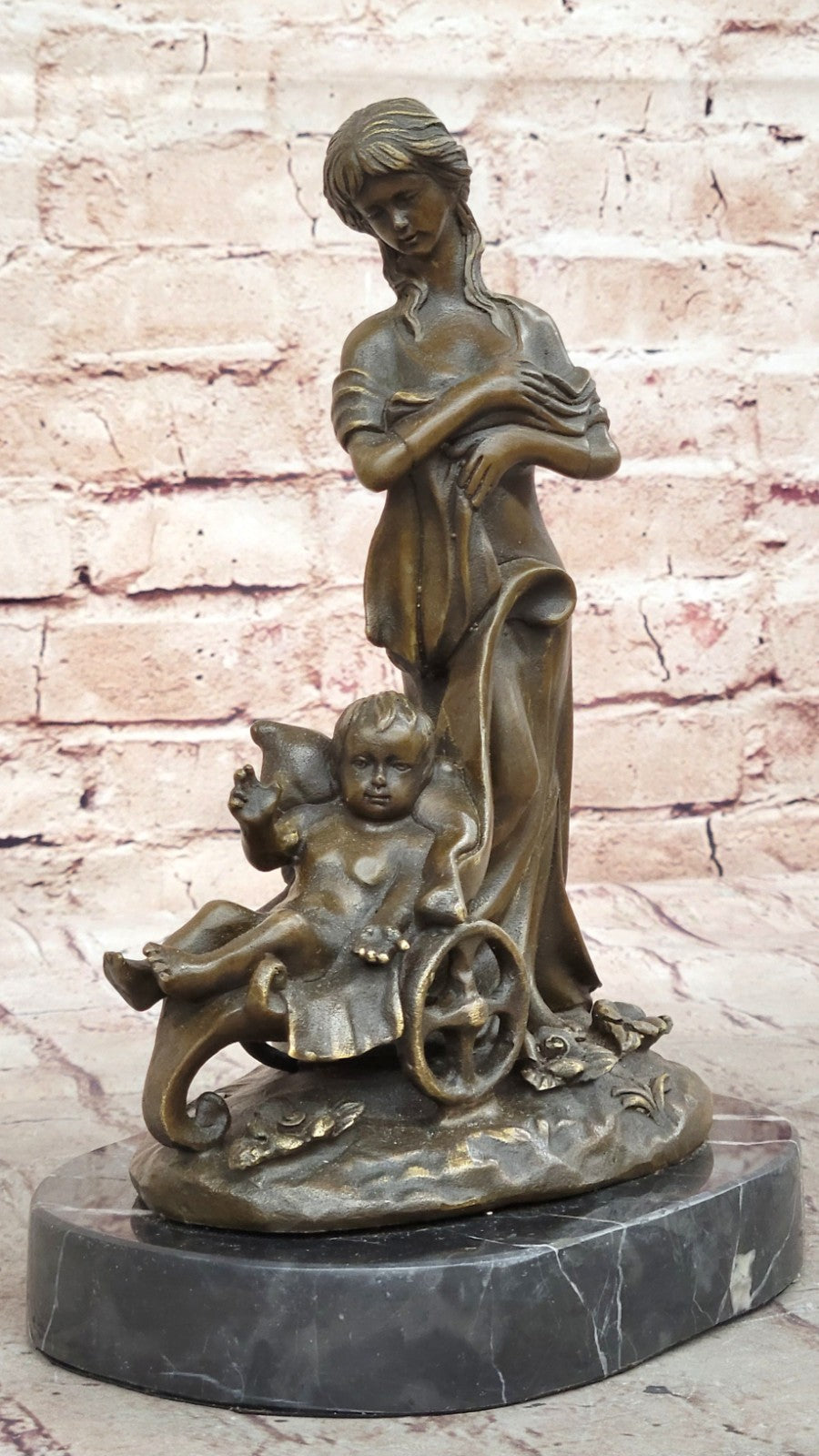 Handcrafted by Lost Wax Method Well Detailed Mother and Nude Baby Bronze Statue