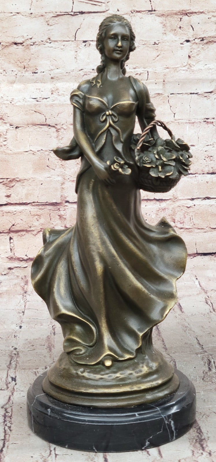 Handmade SIGNED MILO SEXY GIRL AUTOMNE FRENCH BRONZE FIGURE ART 14" TALL
