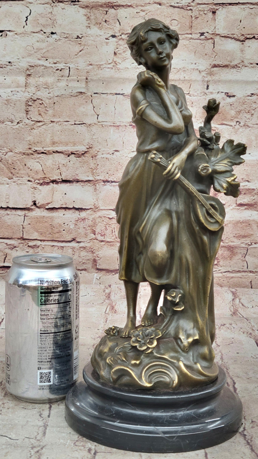 Handmade Classic Artwork of Woman Musician Playing Banjo, Bronze Sculpture by Milo
