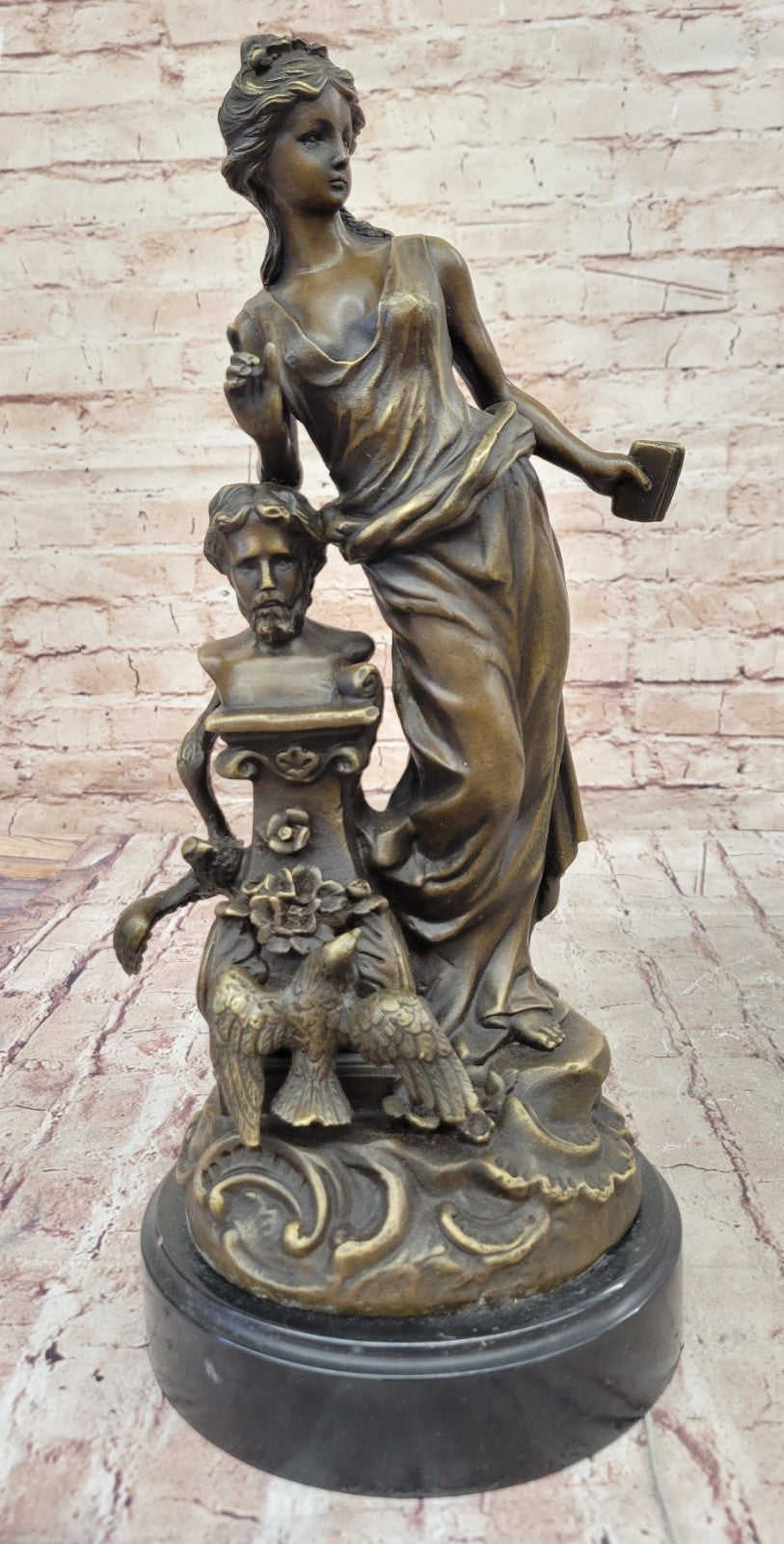 Bronze Aphrodite with Philosopher Bust by Moreau, Greek Roman Mythology Figurine for Office