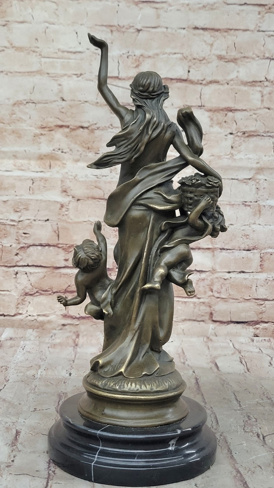 Vintage Nude Nymph Woman holding Twin baby Children 100% Bronze Sculpture Statue