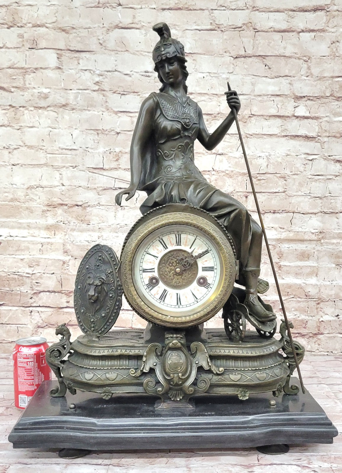 Athena Mantle Clock Sculpture: Extra Large Bronze Artwork for Home and Office Decoration
