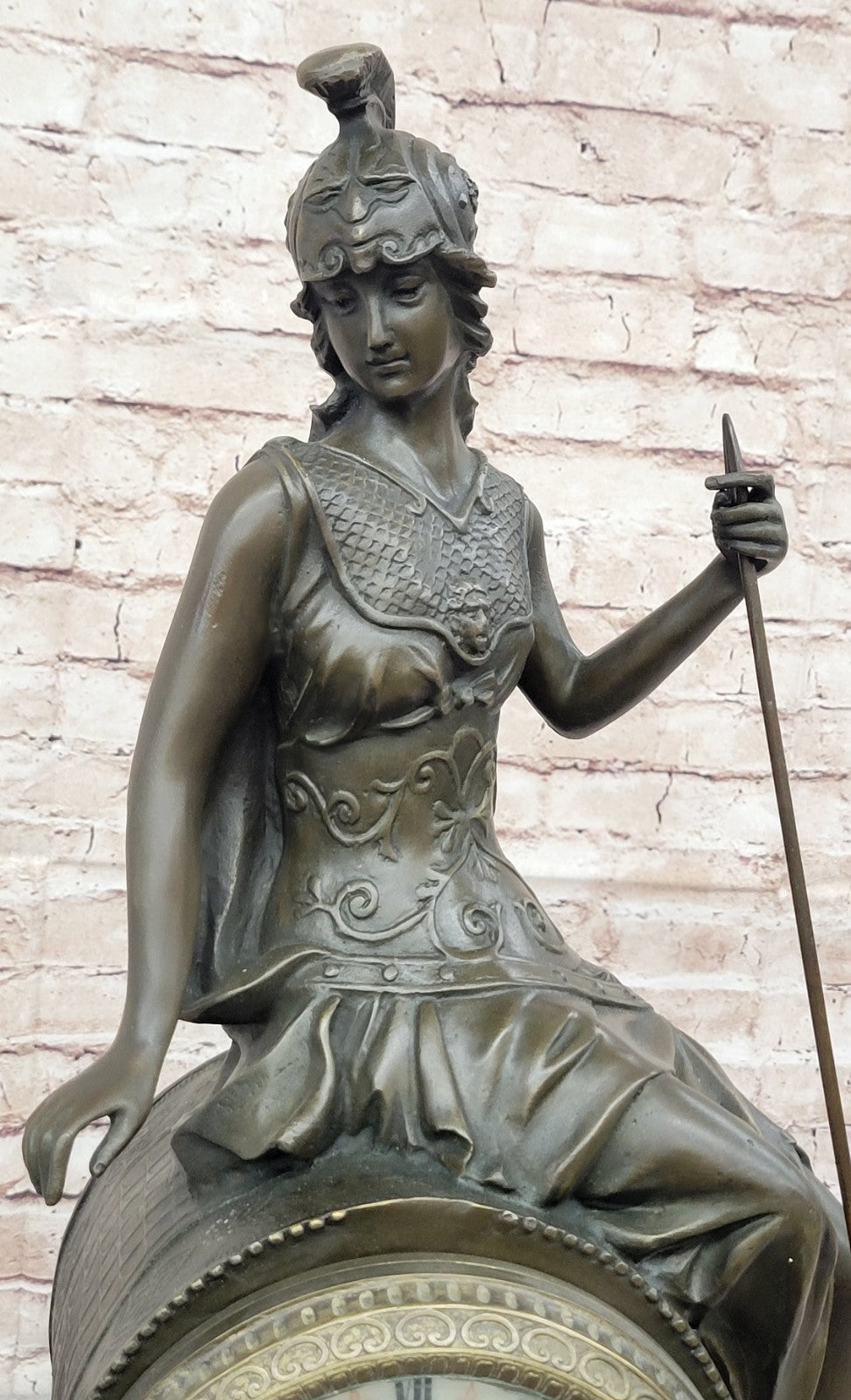 Athena Mantle Clock Sculpture: Extra Large Bronze Artwork for Home and Office Decoration