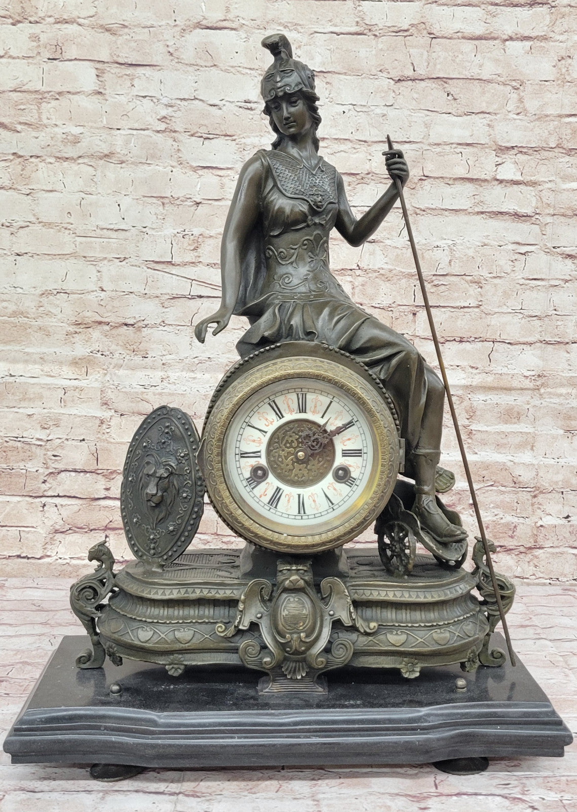 Athena Mantle Clock Sculpture: Extra Large Bronze Artwork for Home and Office Decoration
