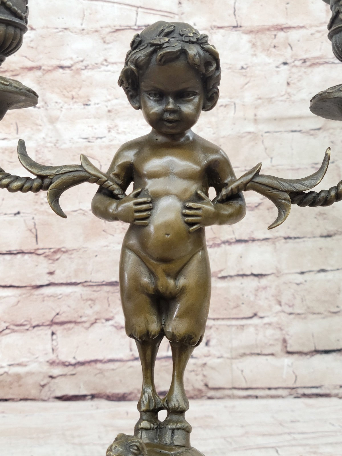 Aldo Vitaleh Baby Satyr with Turtle Bronze Sculpture Candle Holder Museum Artwor