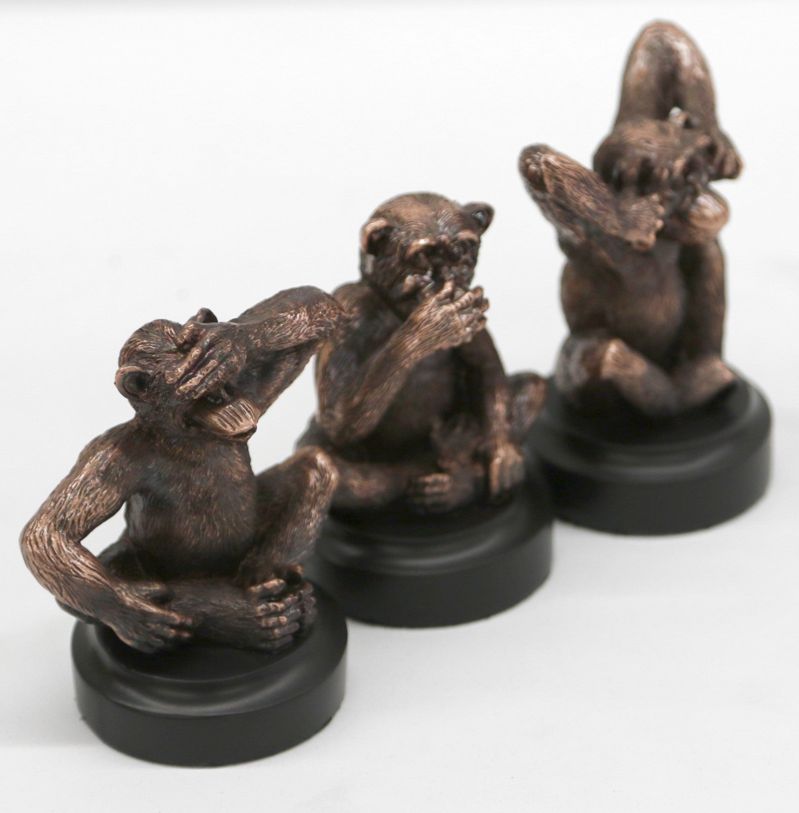 Three Wise Monkeys See Hear Speak No Evil Statue Sculpture Bronze Finish