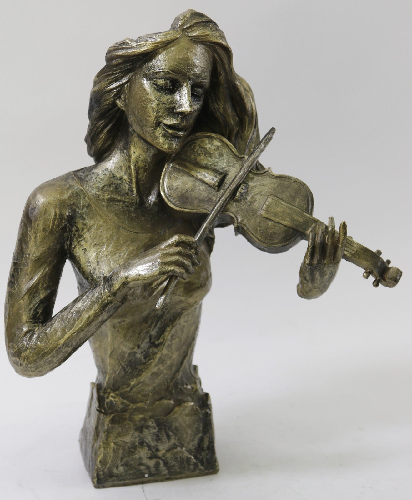 17" Height Abstract American Woman Violin Player Jazz Bronzed Sculpture Statue