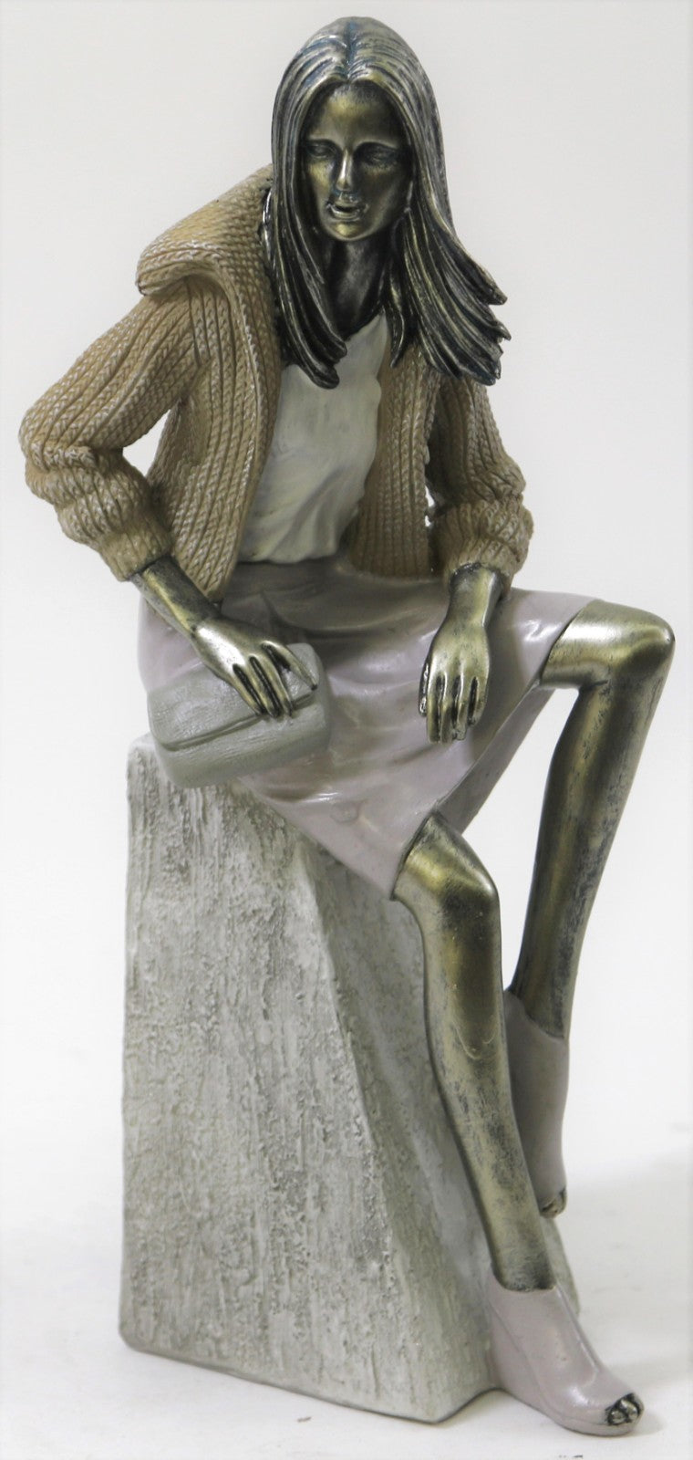 Bronzed Figurine Graceful Sitting Girl Statue Lady Beautiful Woman Creative Gift