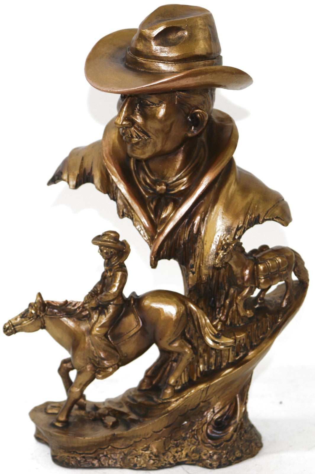 Large Western Cowboy & Horse Sculpture - 12" Tall Classic Artwork Bronze Effect