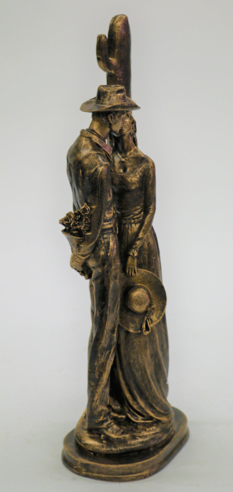 Handcrafted Detailed Bronze Effect Masterpiece Old West Cowboy with His Girl Statue