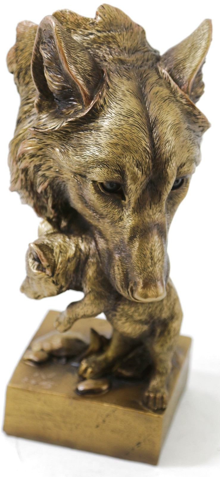 Bronze Effect Bust Mother Wolf and Cute Baby Cub Handcrafted Home Decoration