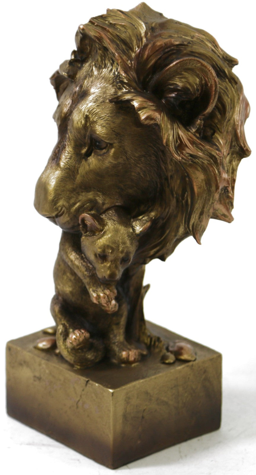 Handcrafted Detailed Lion and Baby Bronze Finish Artwork Sculpture Figurine