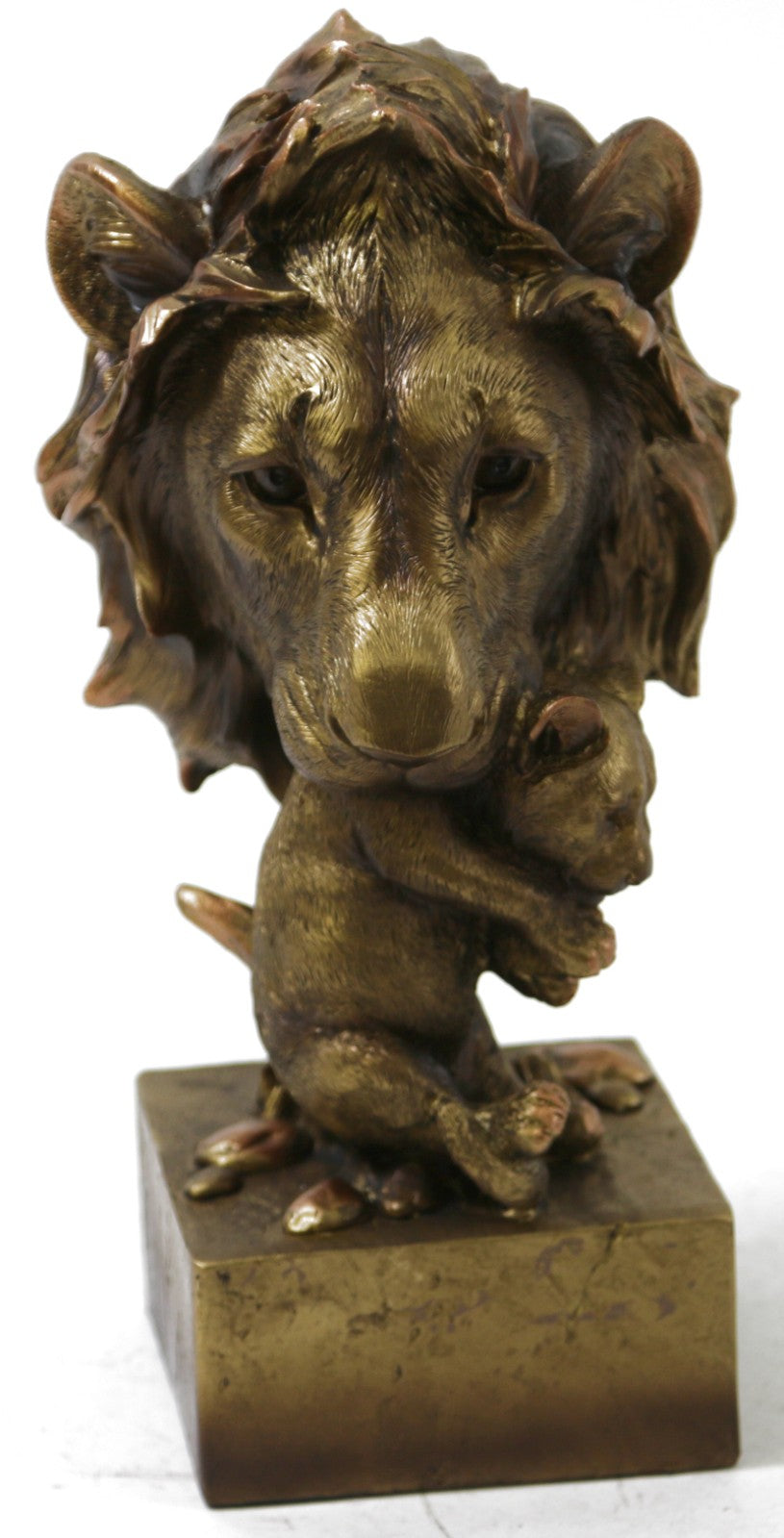 Handcrafted Detailed Lion and Baby Bronze Finish Artwork Sculpture Figurine