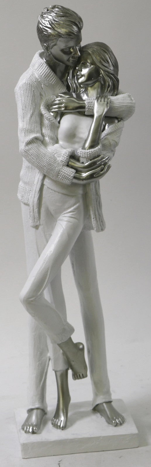Large Silver Embrace Romance Couple Diamante Sculpture Figurine Ornament 46cm