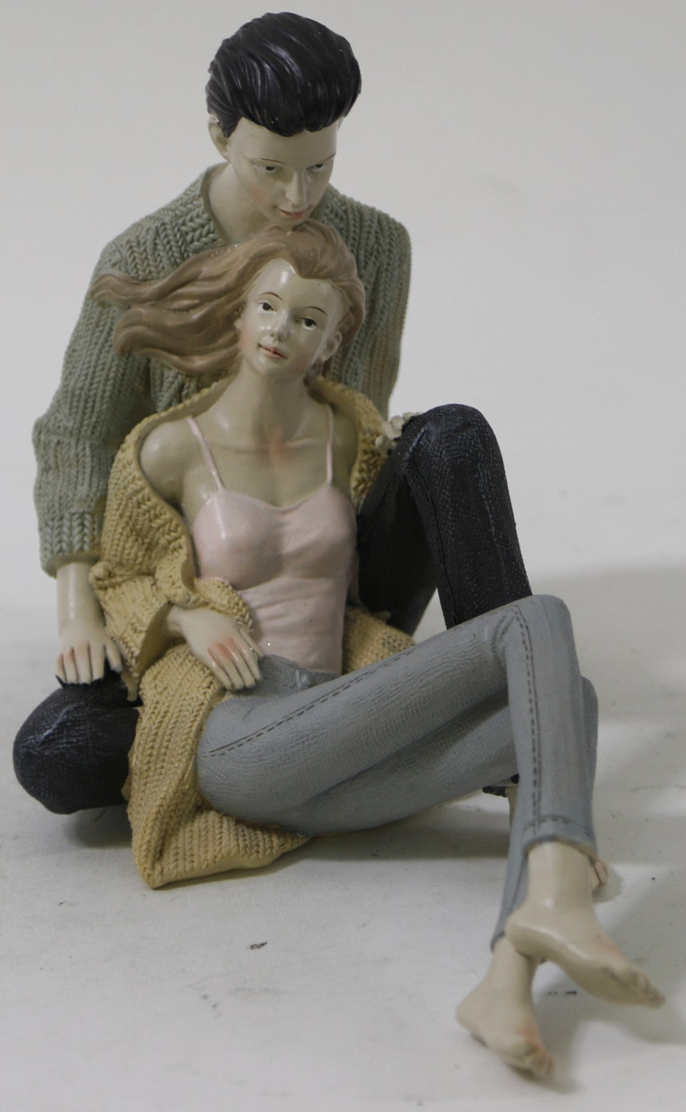 European Finery Collection Handcrafted Snuggling Couple Fossil Ivory Stone Sculpture