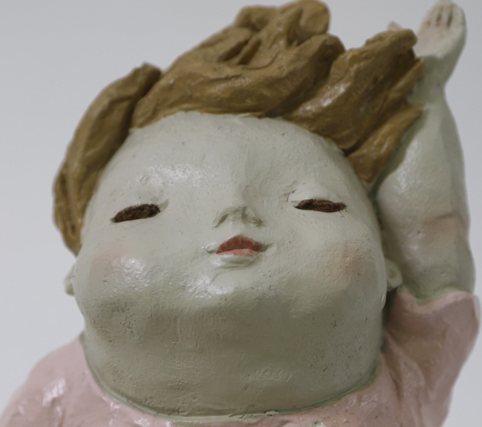 Large Botero Style Female Pink and Beige Contemporary Art Sculpture Statue